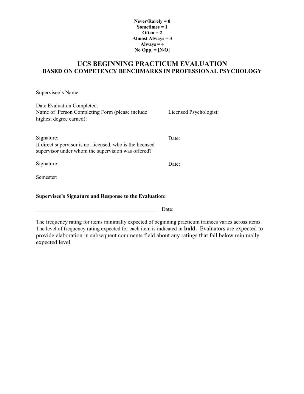 Beginning Practicum Evaluation Form Template