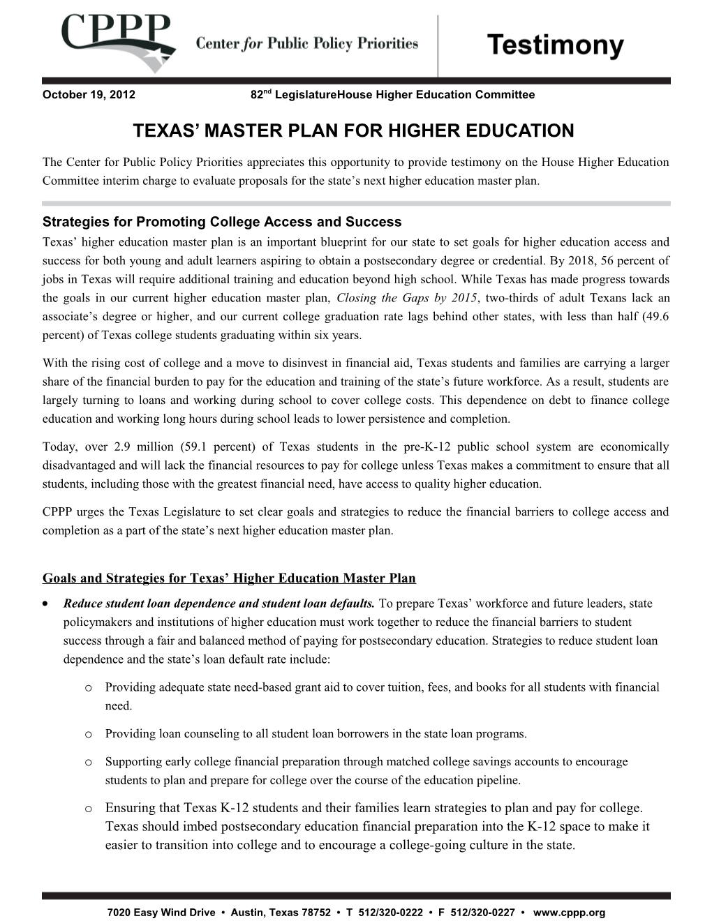 Texas Master Plan for Higher Education