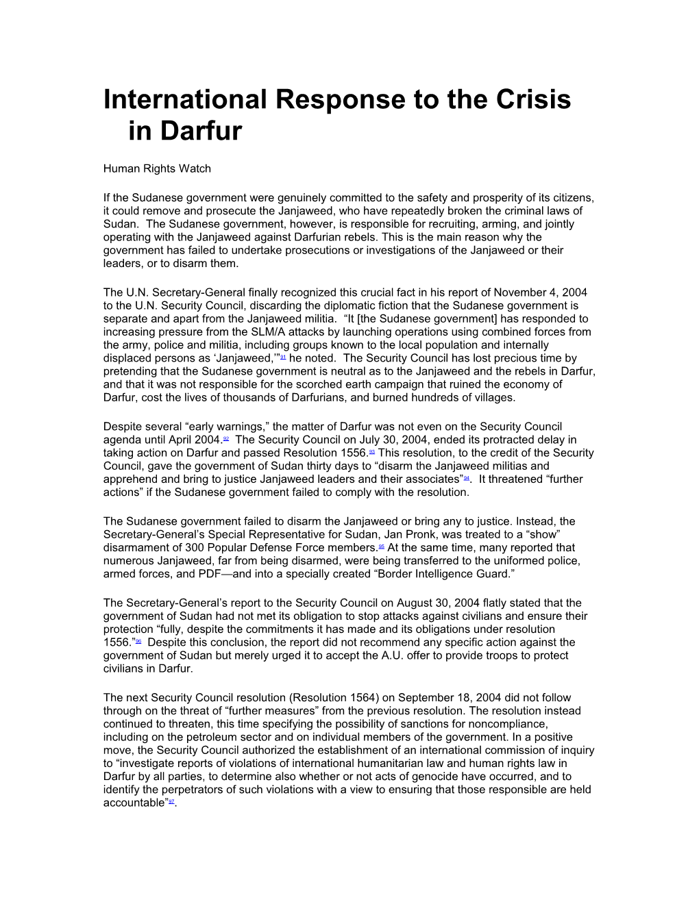 International Response to the Crisis in Darfur