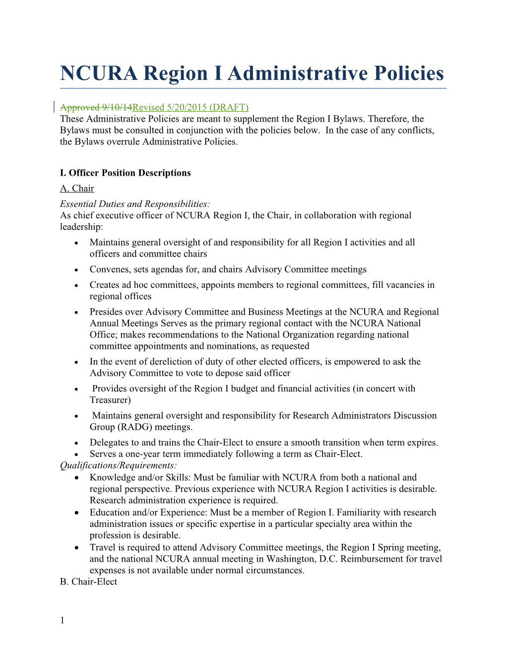 NCURA Region I Administrative Policies