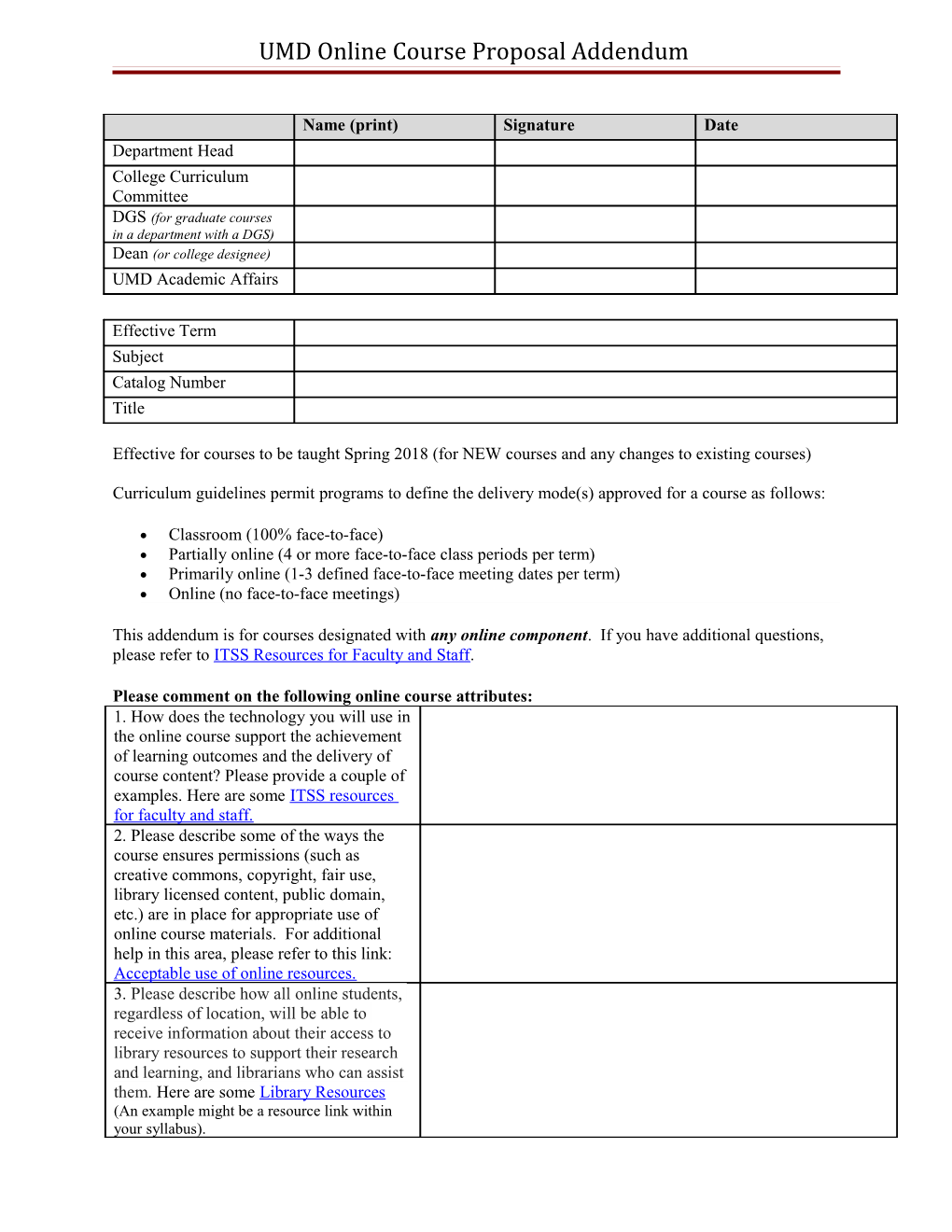 UMD Course Proposal Form