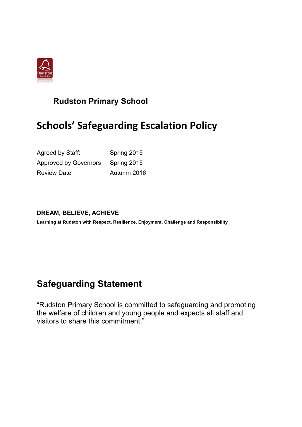 Schools Safeguarding Escalation Policy