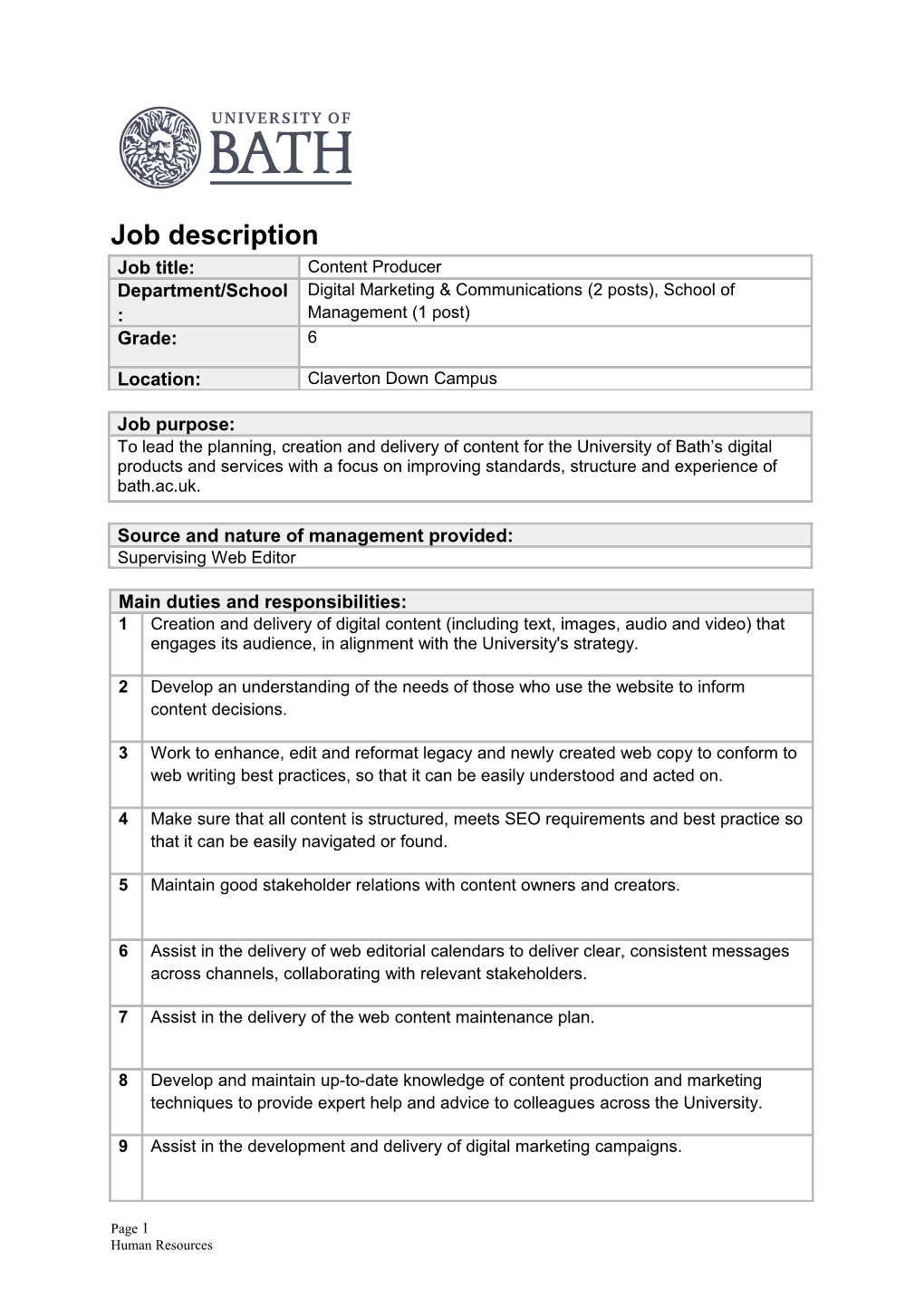 Job Description and Specification