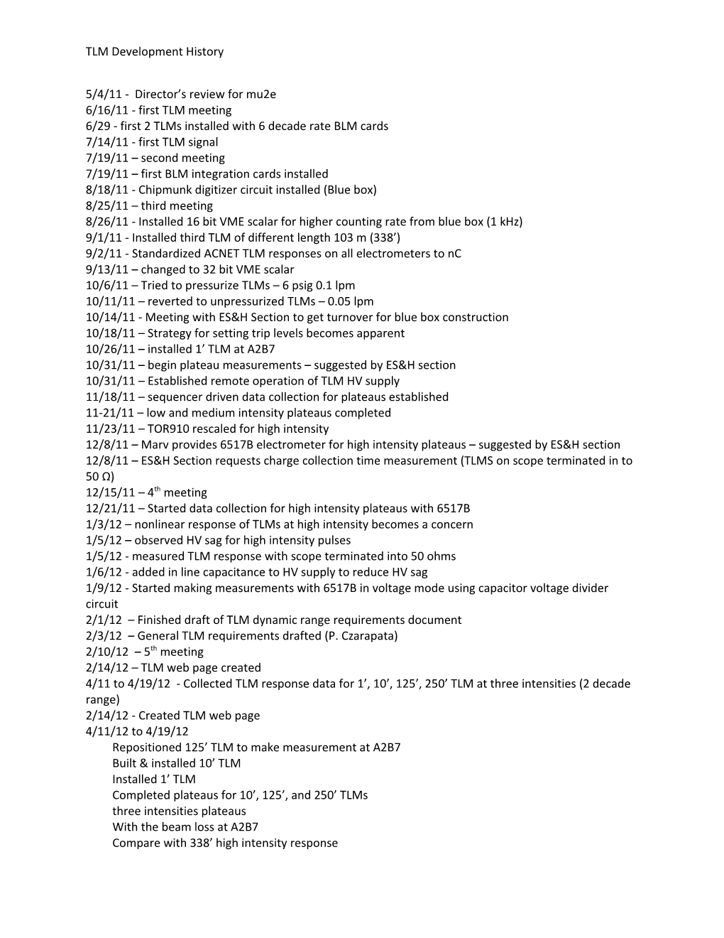 TLM Development History