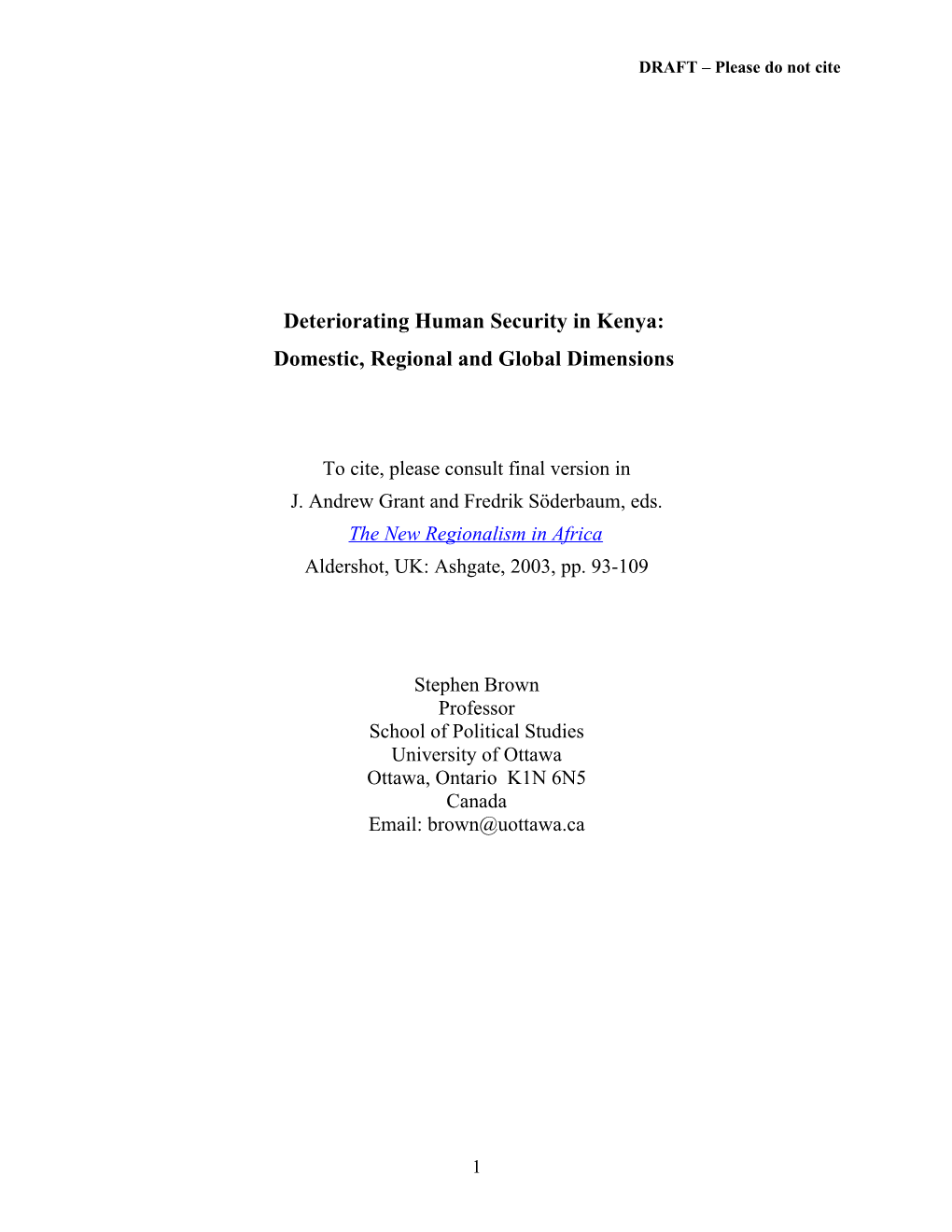 Democratization and Human Security in Kenya: Regional and Global Dimensions