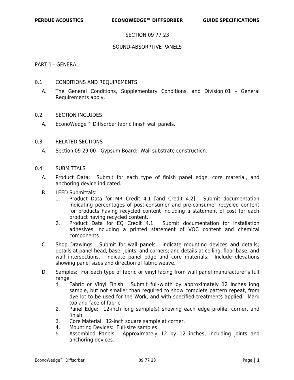 Perdue Acousticseconowedge Diffsorber Guide Specifications