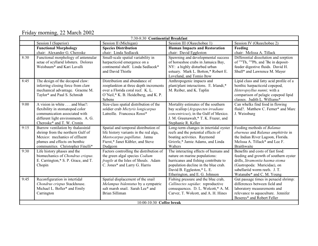 Alphabetical Index to Poster Session