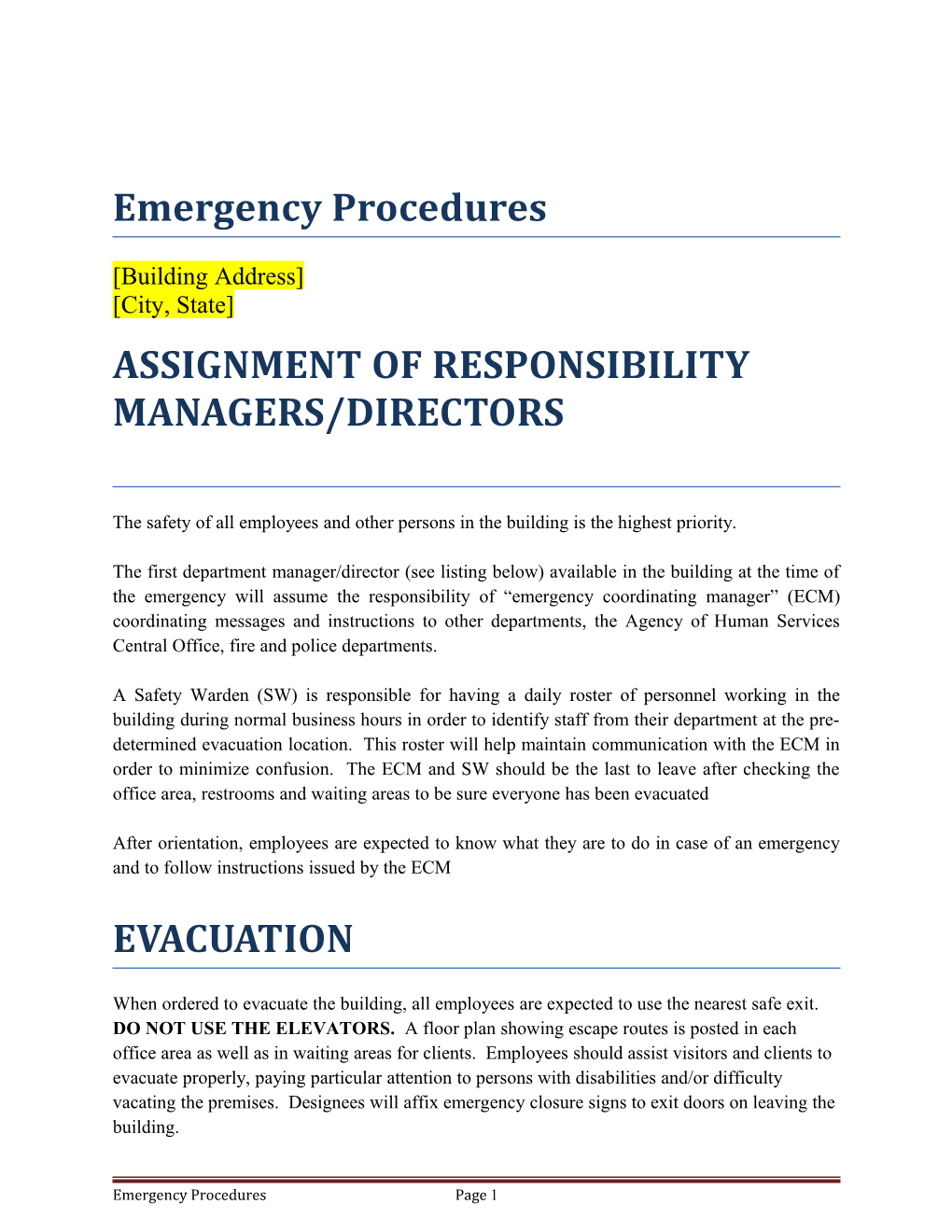 Assignment of Responsibility Managers/Directors