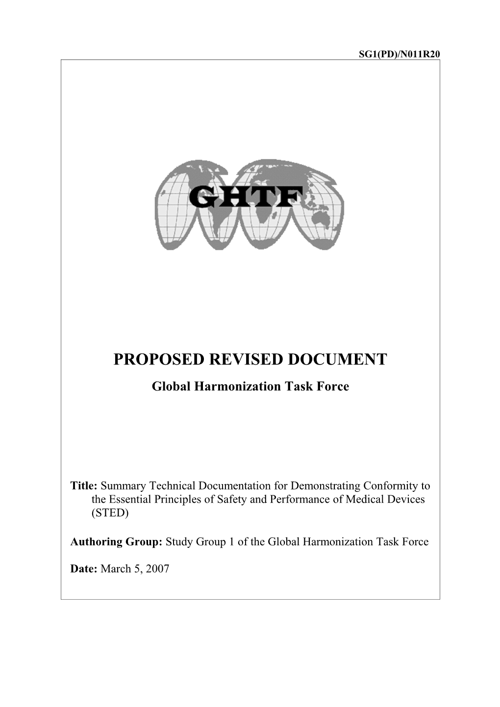 GHTF SG1 Essential Principles of Safety and Performance of Medical Devices (STED)