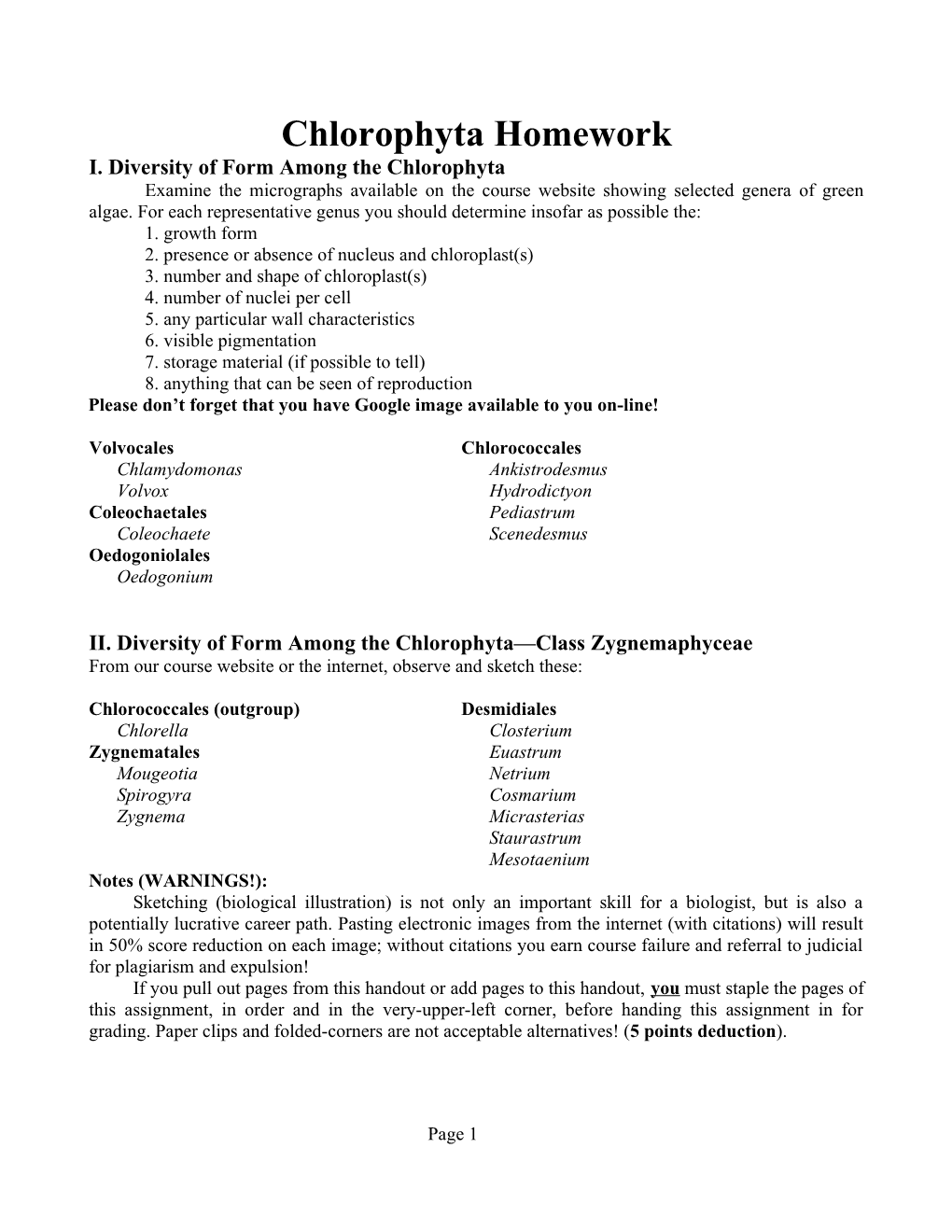 I. Diversity of Form Among the Chlorophyta