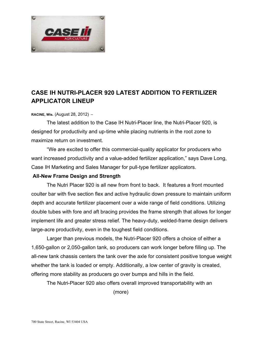 Case IH Nutri-Placer 920 Completes Fertilizer Applicator Lineup / Page 1