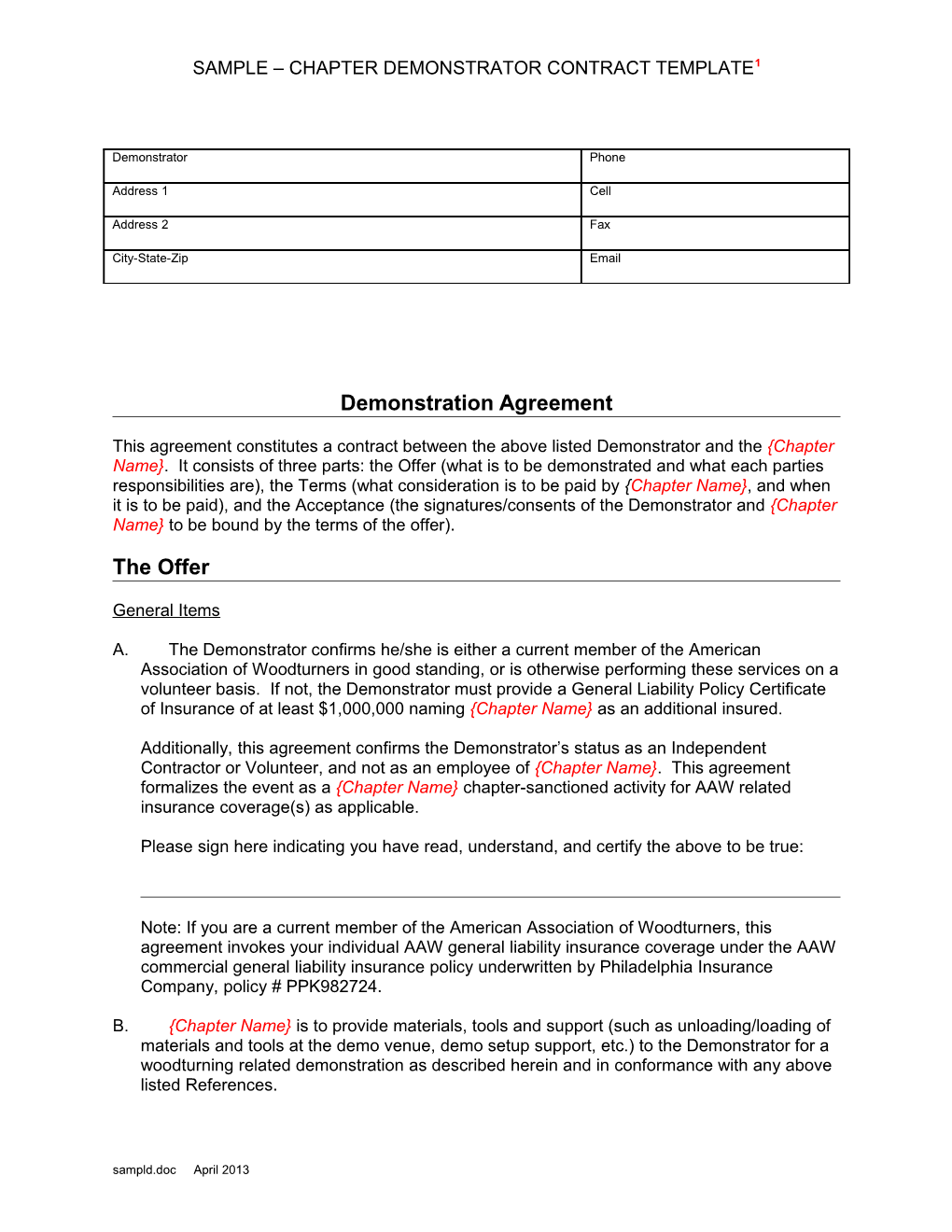 Demonstration Agreement