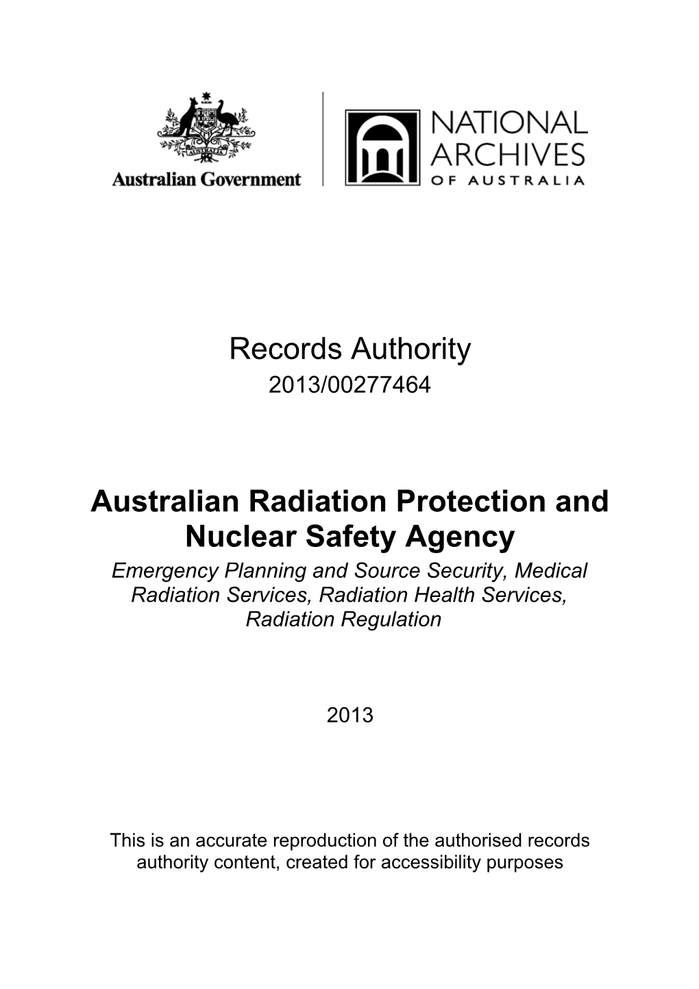 Australian Radiation Protection and Nuclear Safety Agency (ARPANSA) - Records Authority