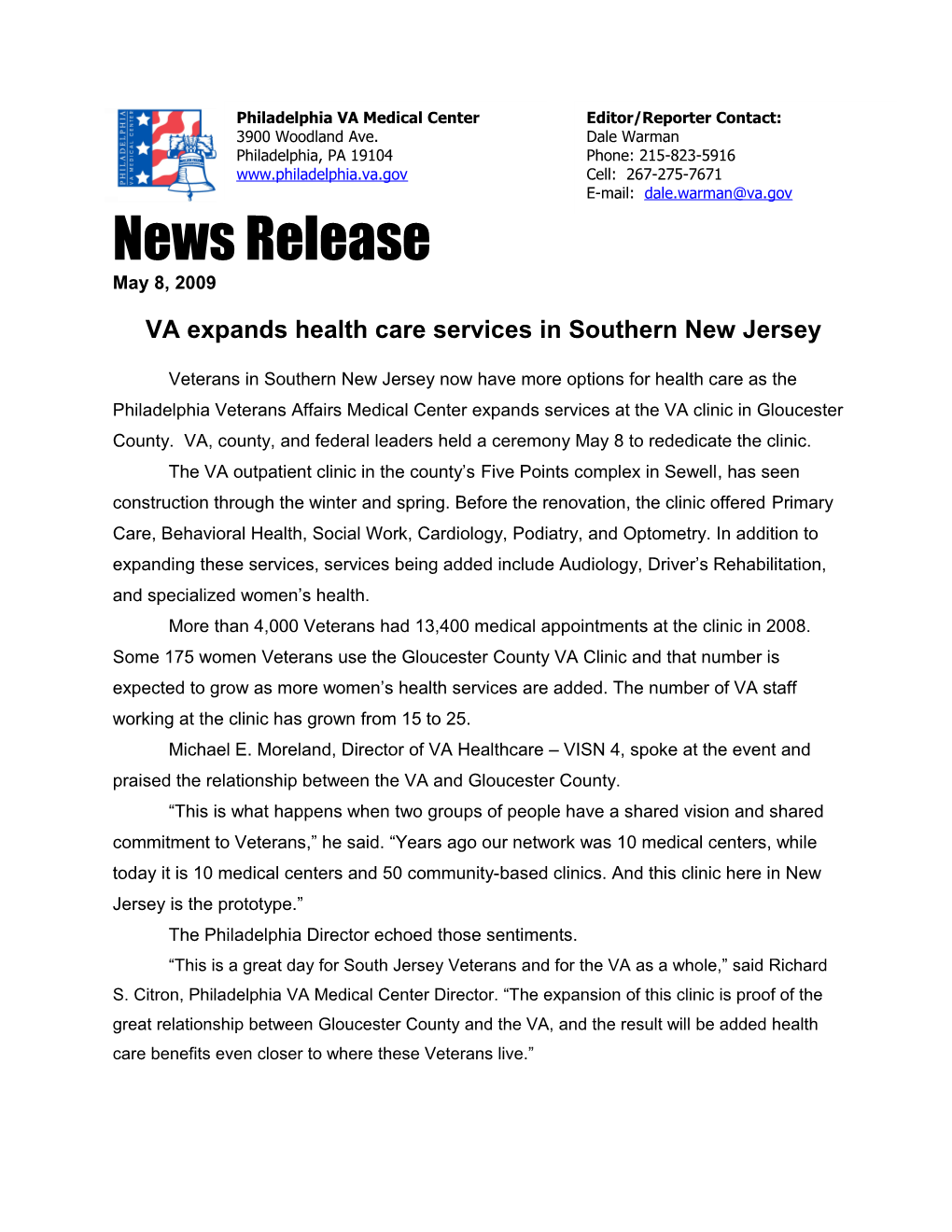 VA Expands Health Care Services in Southern New Jersey