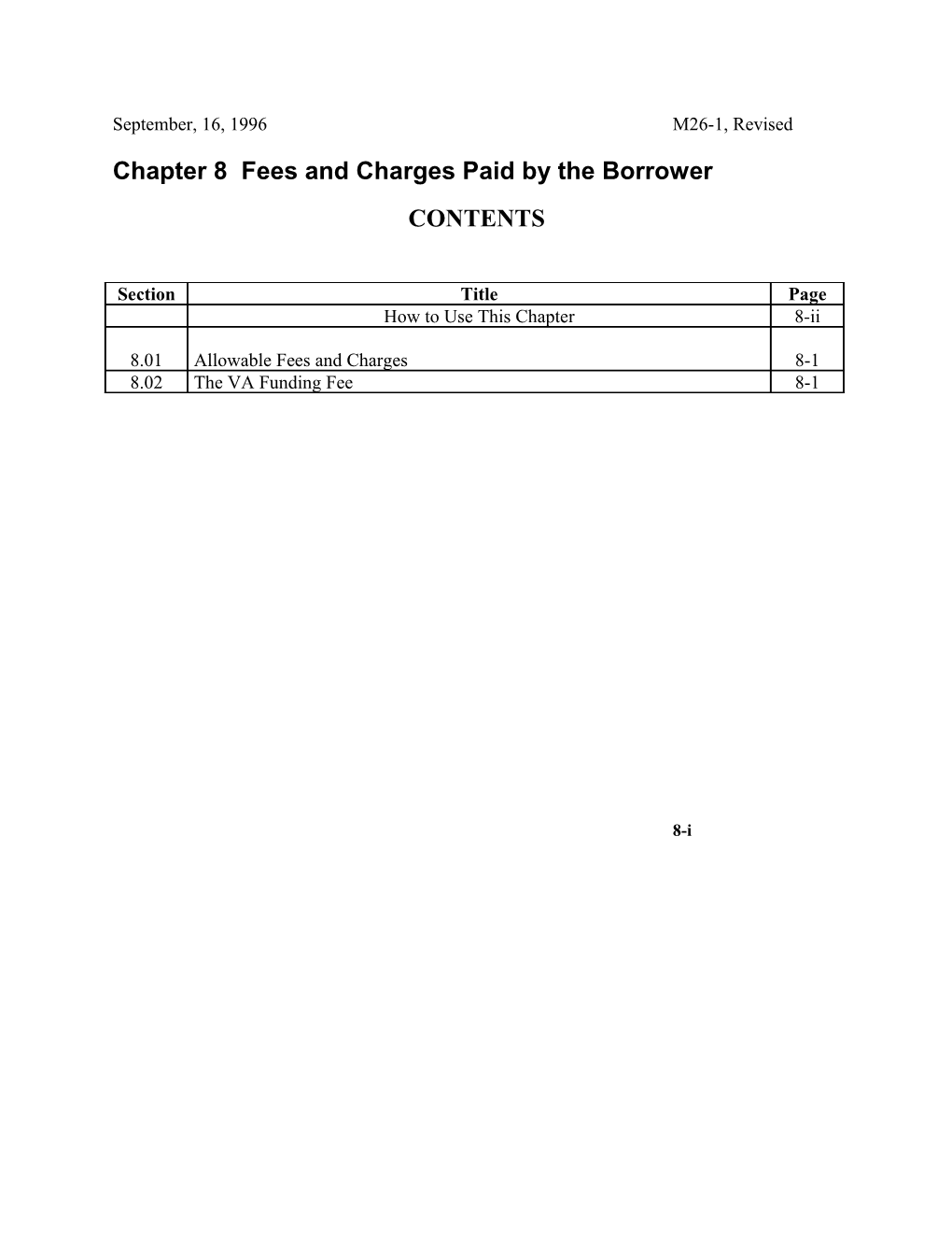 Chapter 8 Fees and Charges Paid by the Borrower
