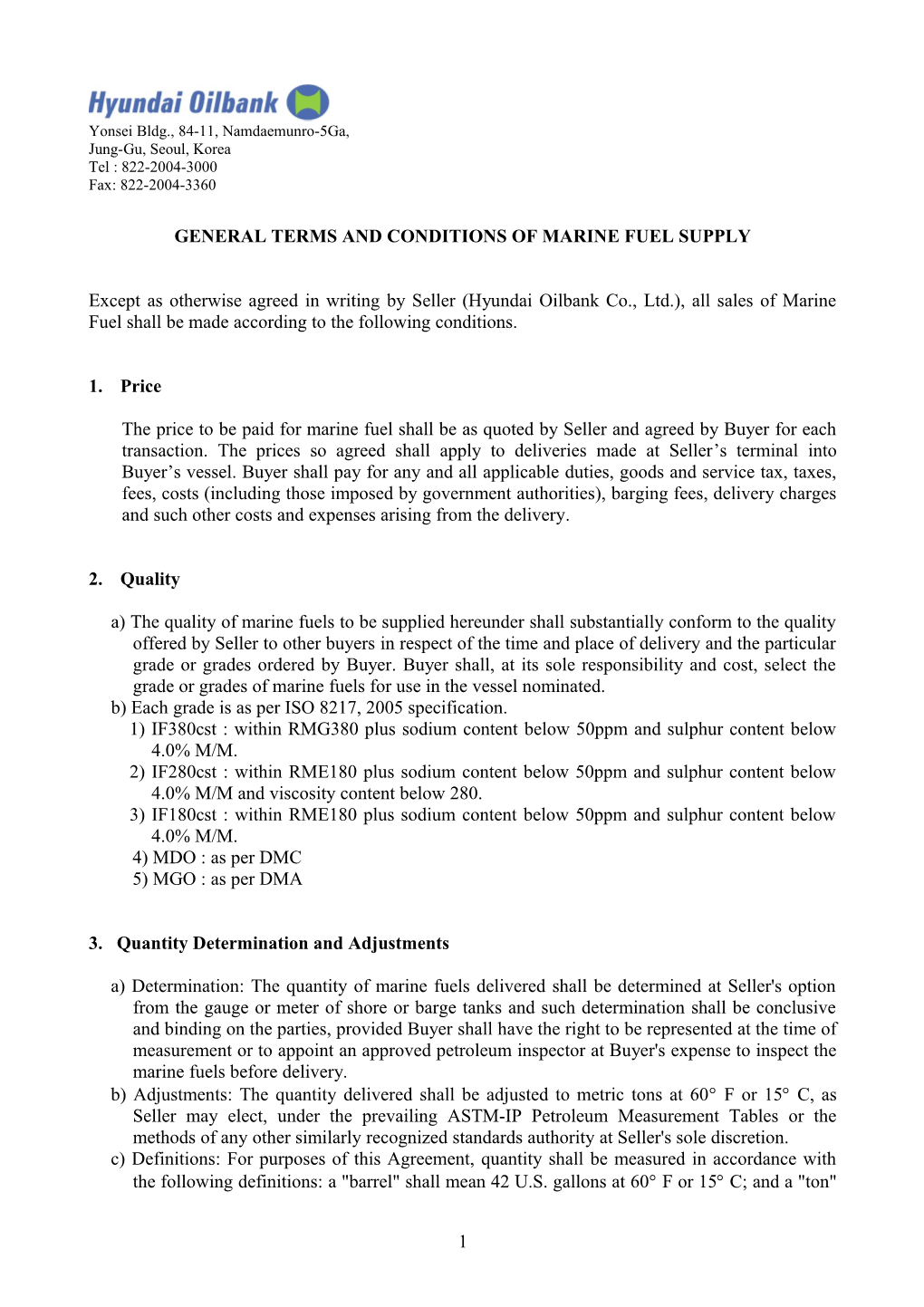 General Terms and Conditions of Marine Fuel Supply