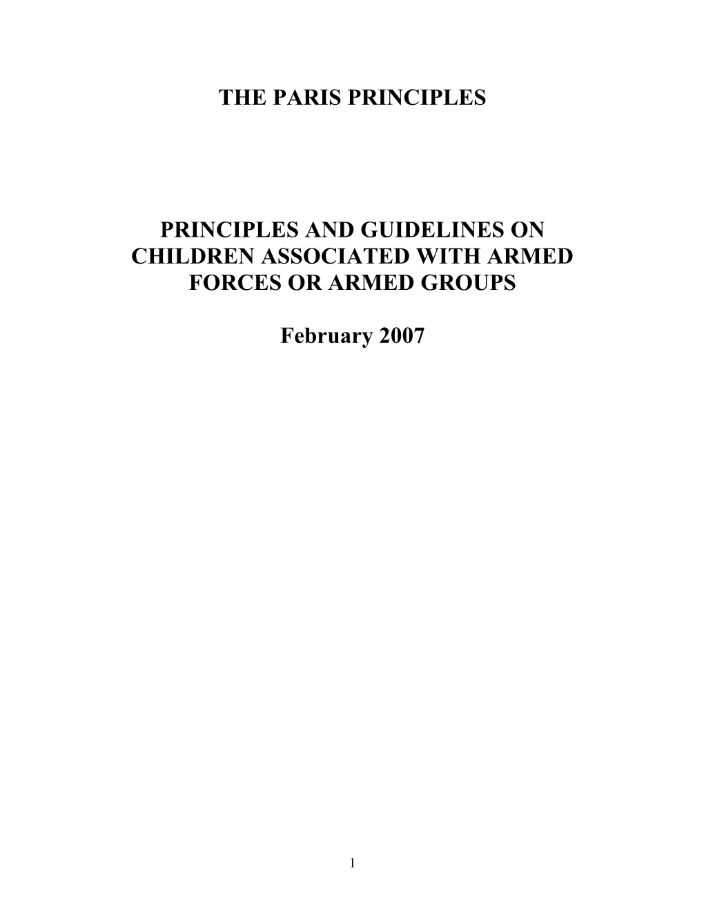 Principles and Guidelines on Children Associated with Armed Forces Or Armed Groups
