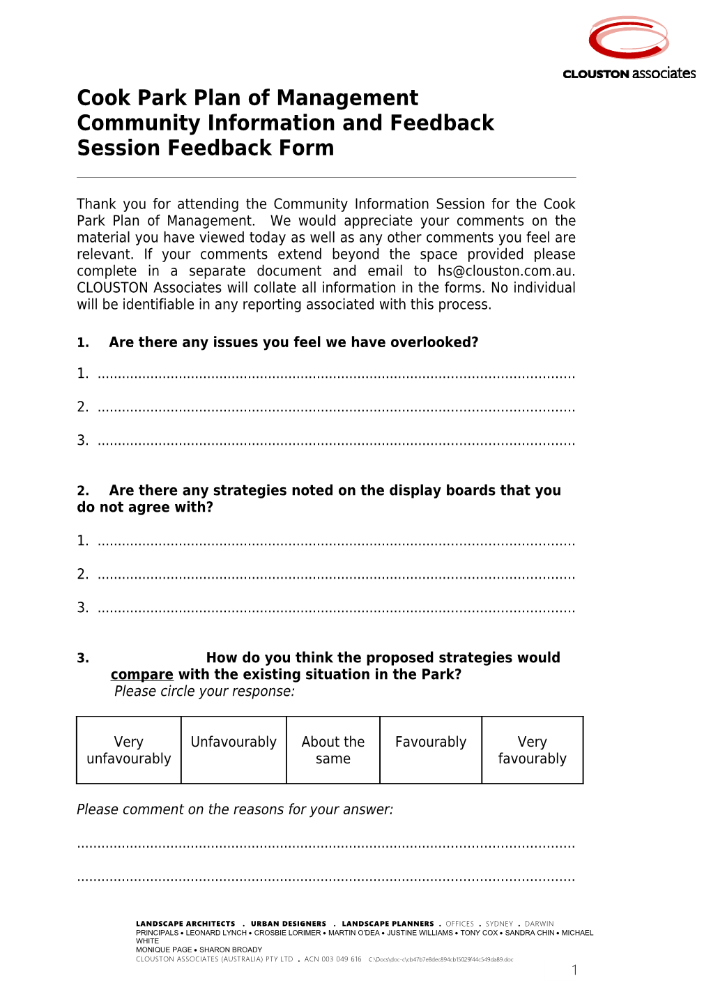 Community Information and Feedback Session Feedback Form