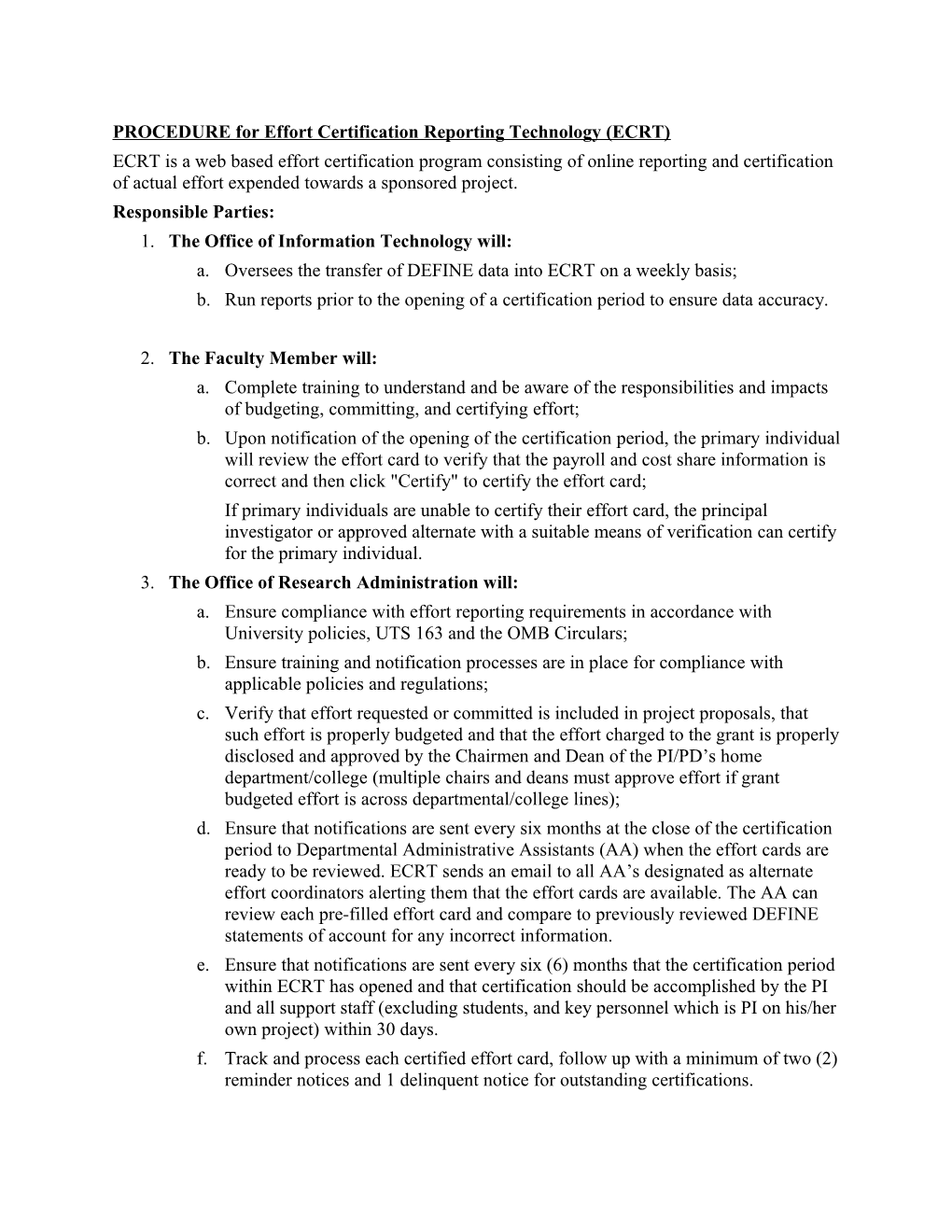 PROCEDURE for Effort Certification Reporting Technology (ECRT)