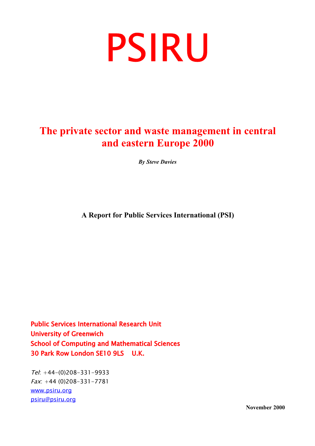 The Private Sector and Waste Management in Central and Eastern Europe 2000