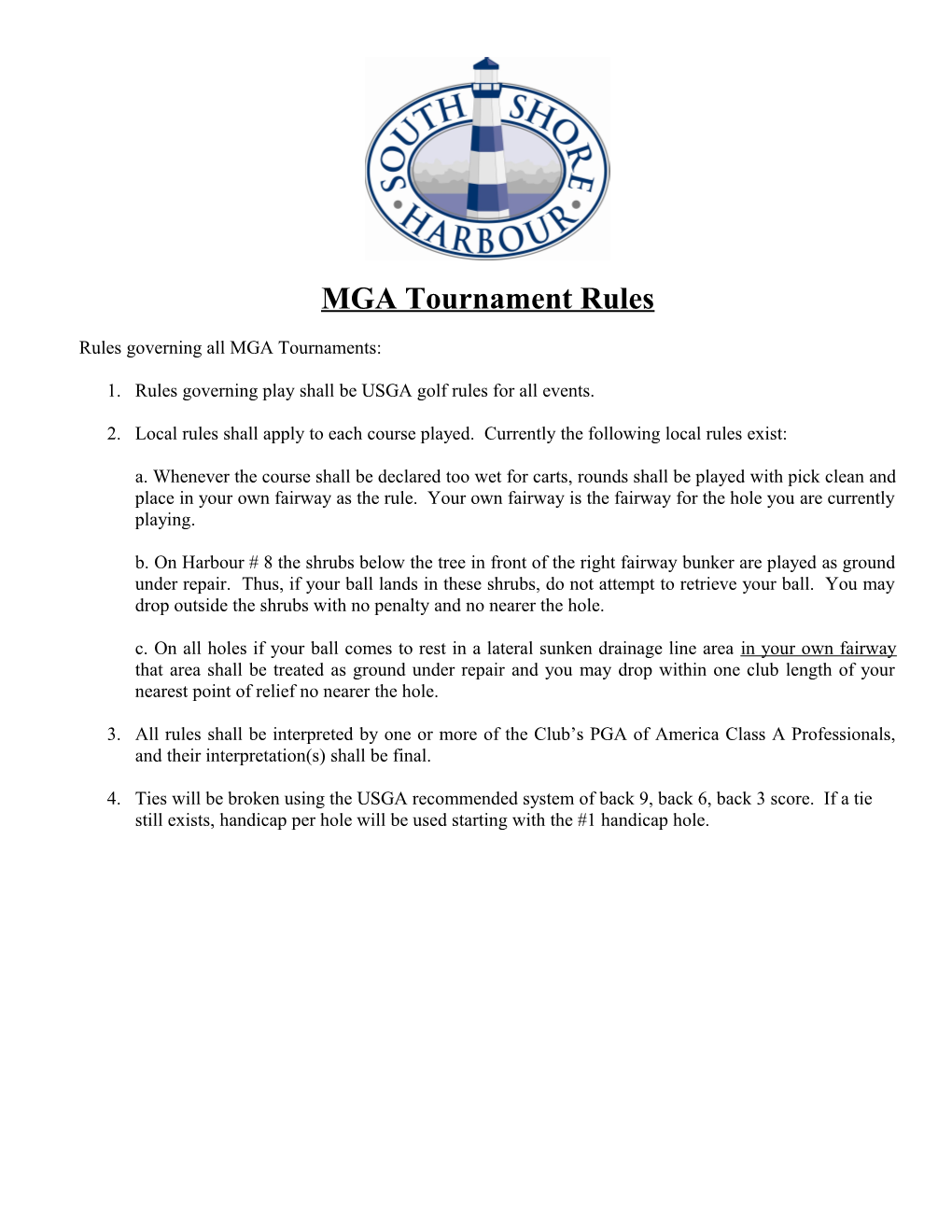 2011 MGA Schedule of Events