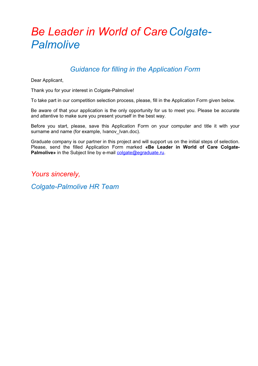 Guidance for Filling in the Application Form