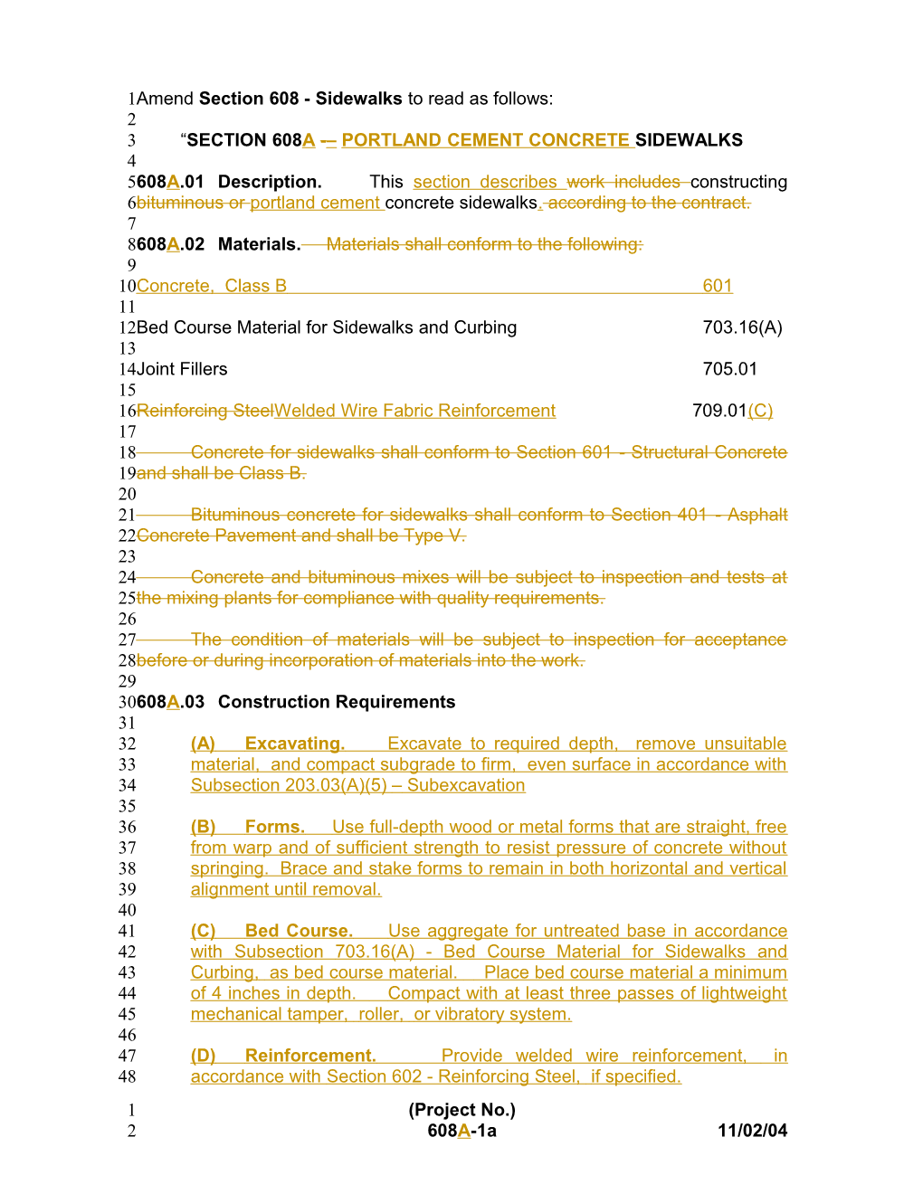 Amend Section 608 - Sidewalks to Read As Follows