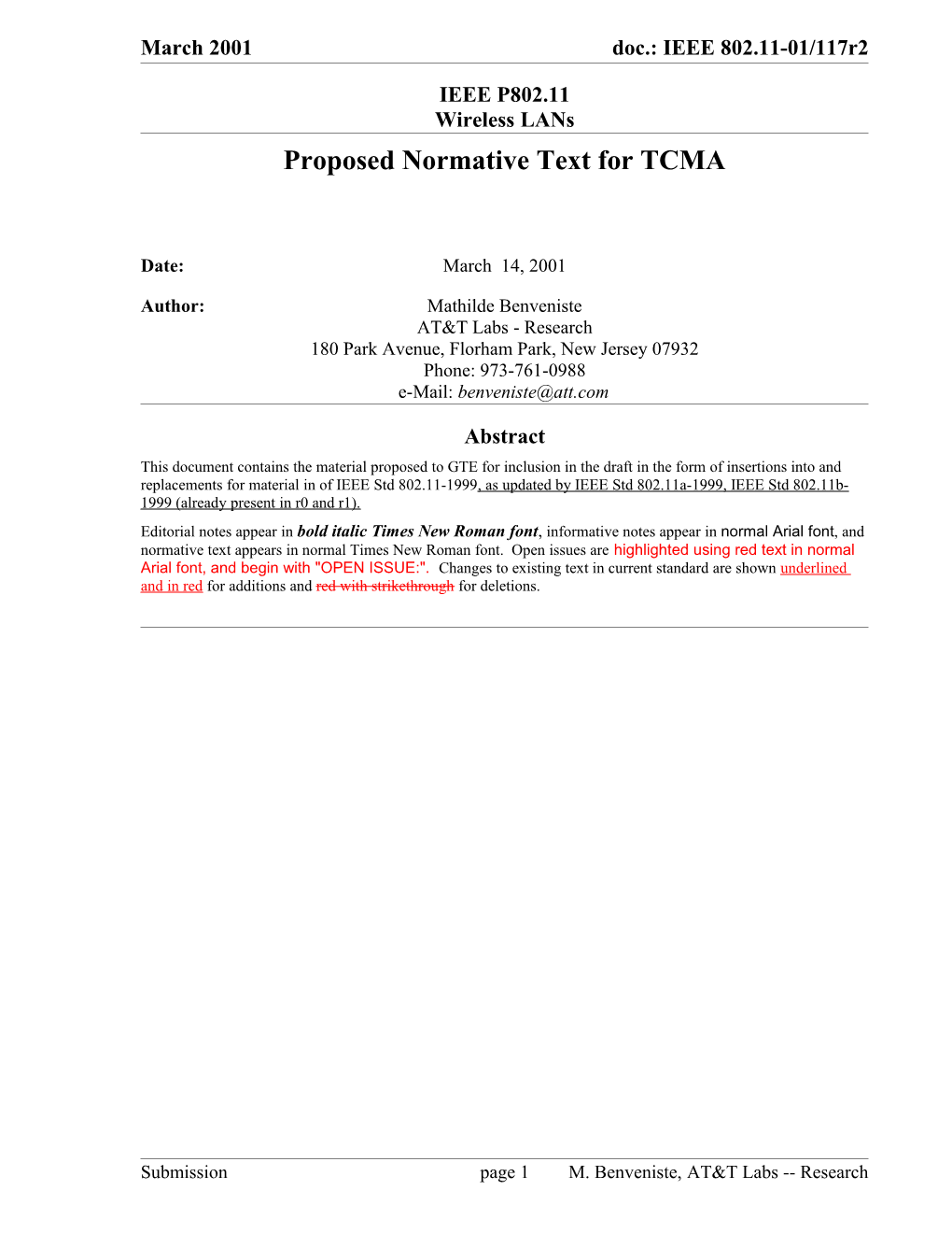 Proposed Normative Text for TCMA