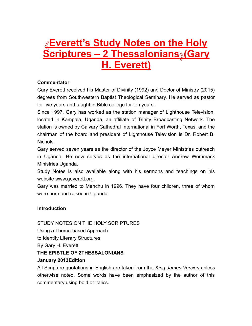 Everett S Study Notes on the Holy Scriptures 2 Thessalonians (Gary H. Everett)