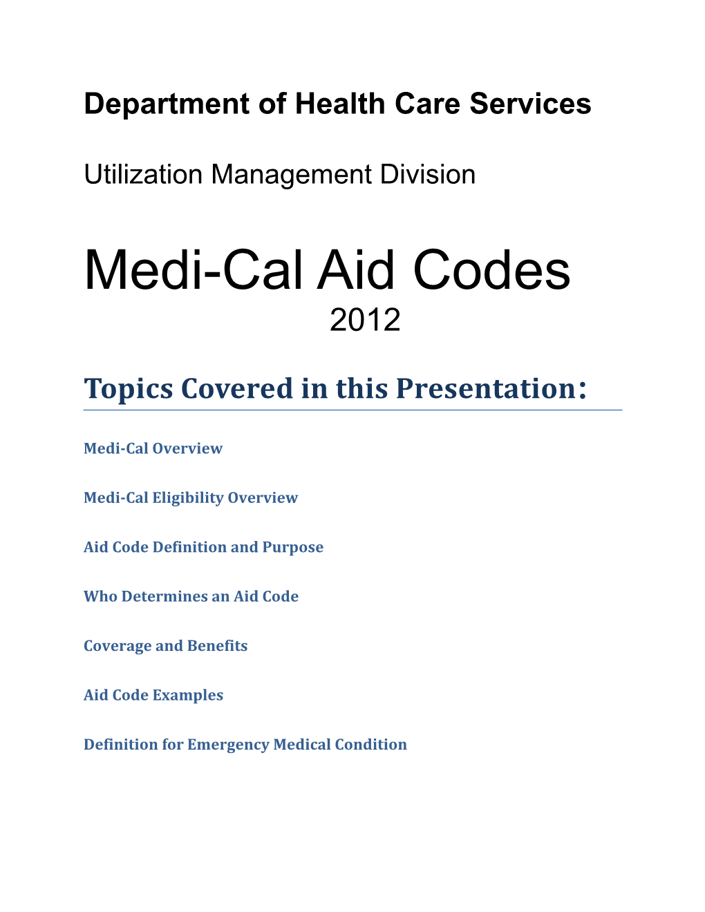 PHP Medi-Cal Aid Codes Trainingada