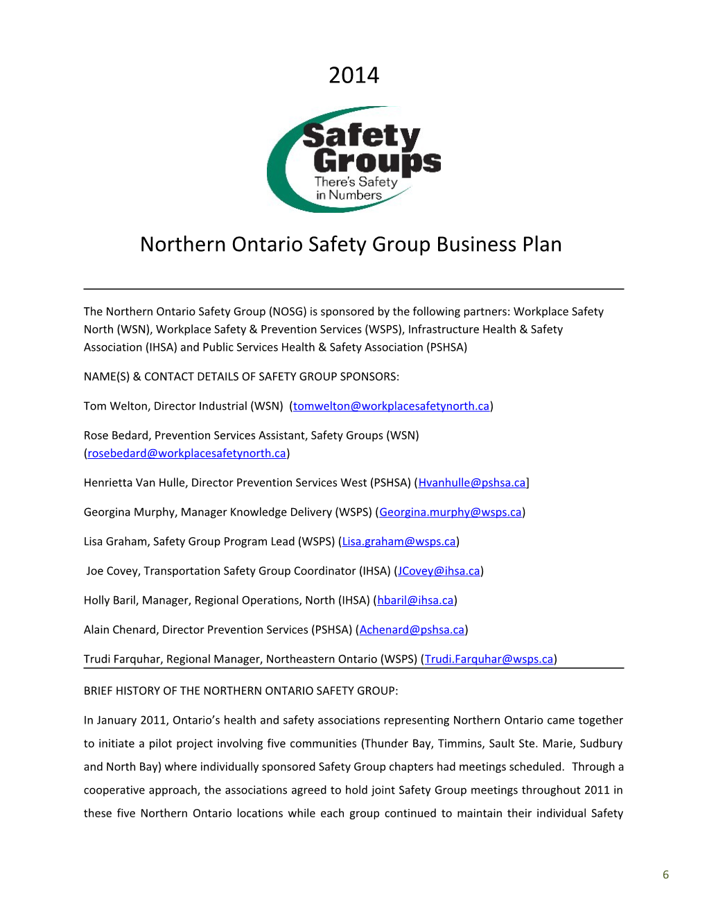Northern Ontario Safety Group Business Plan