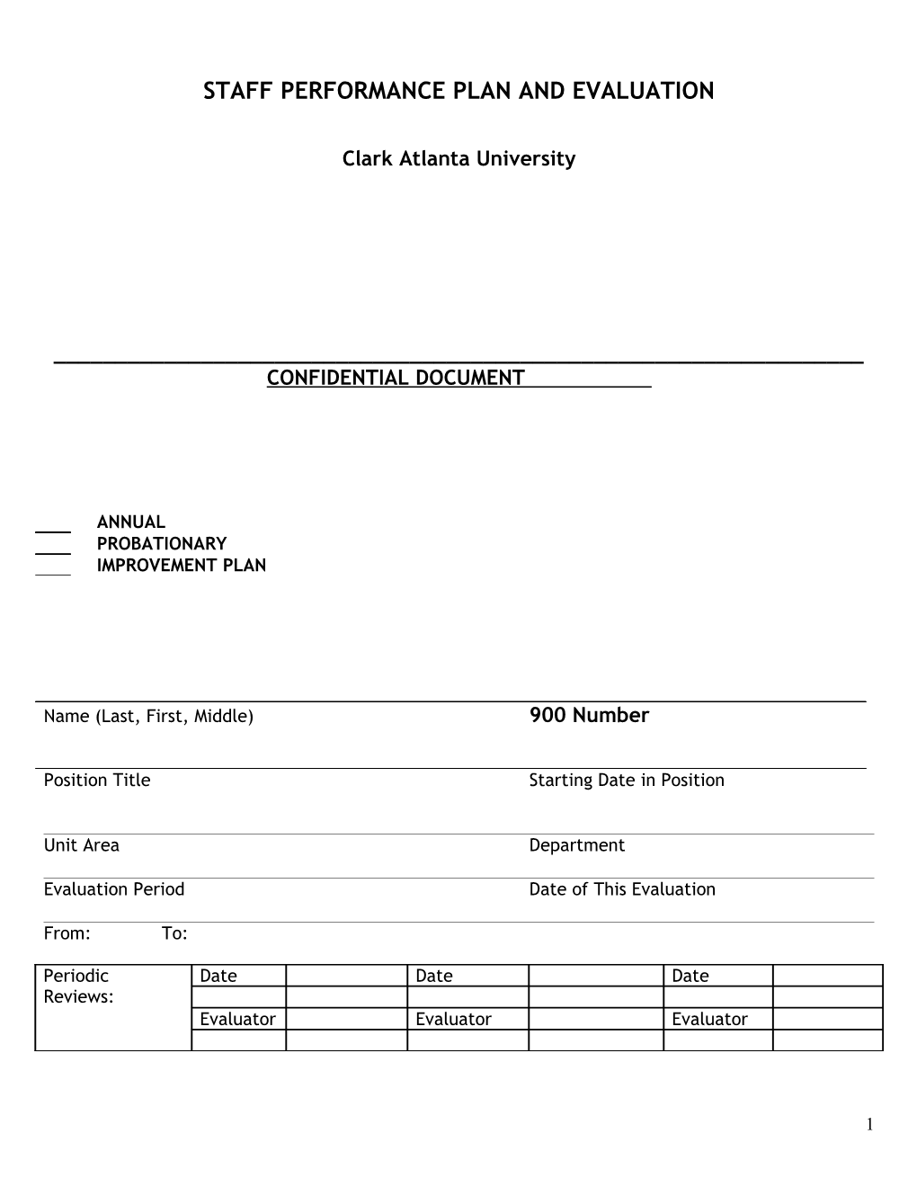 Staff Performance Plan and Evaluation