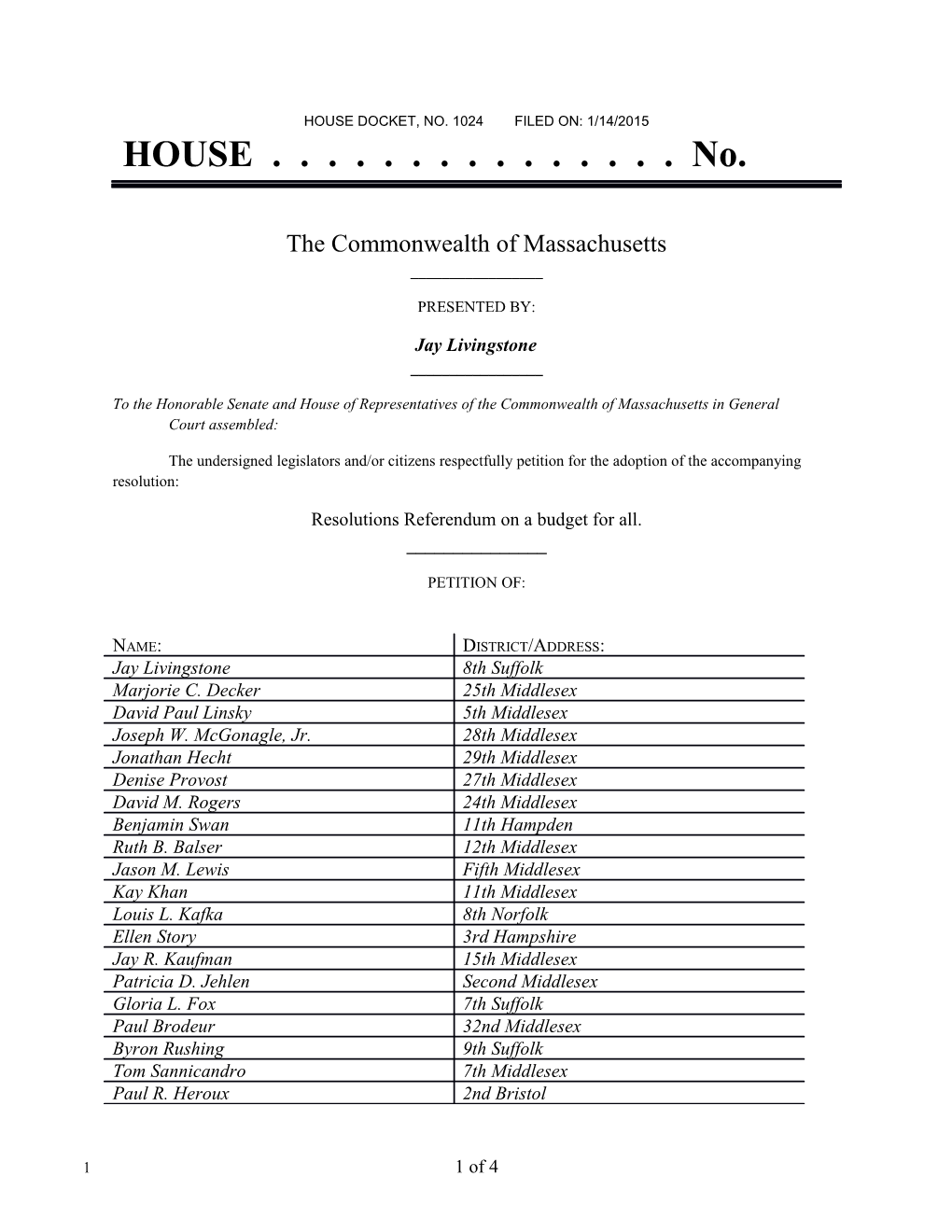 House Docket, No. 1024 Filed On: 1/14/2015