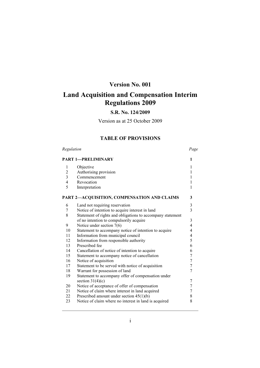 Land Acquisition and Compensation Interim Regulations 2009