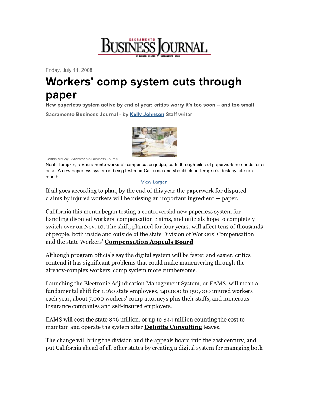 Workers' Comp System Cuts Through Paper