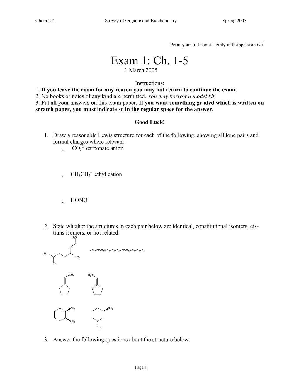 Chem 212Survey of Organic and Biochemistryspring 2005