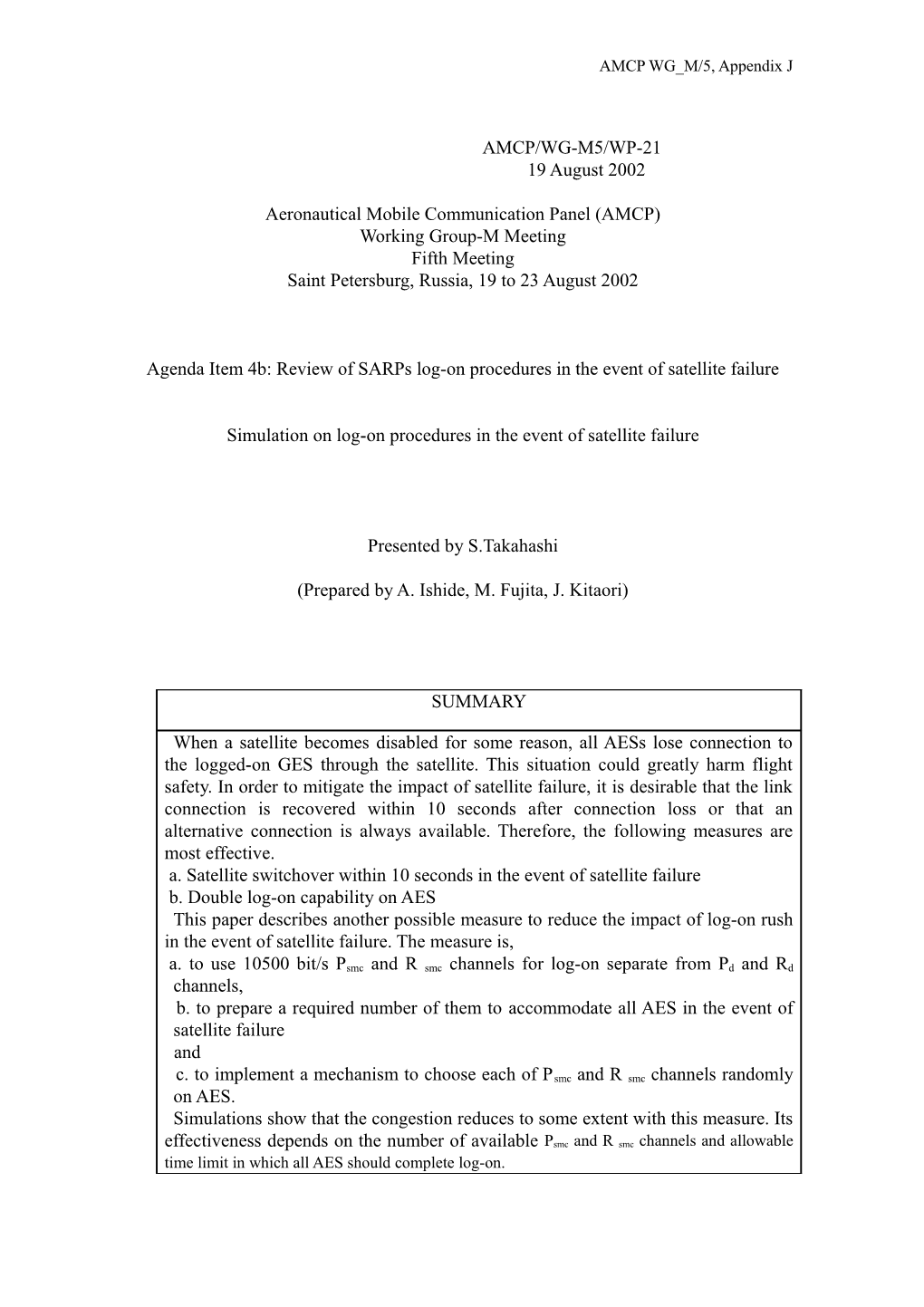 Log-On Procedures in the Event of a Satellite Failure (WP-21)