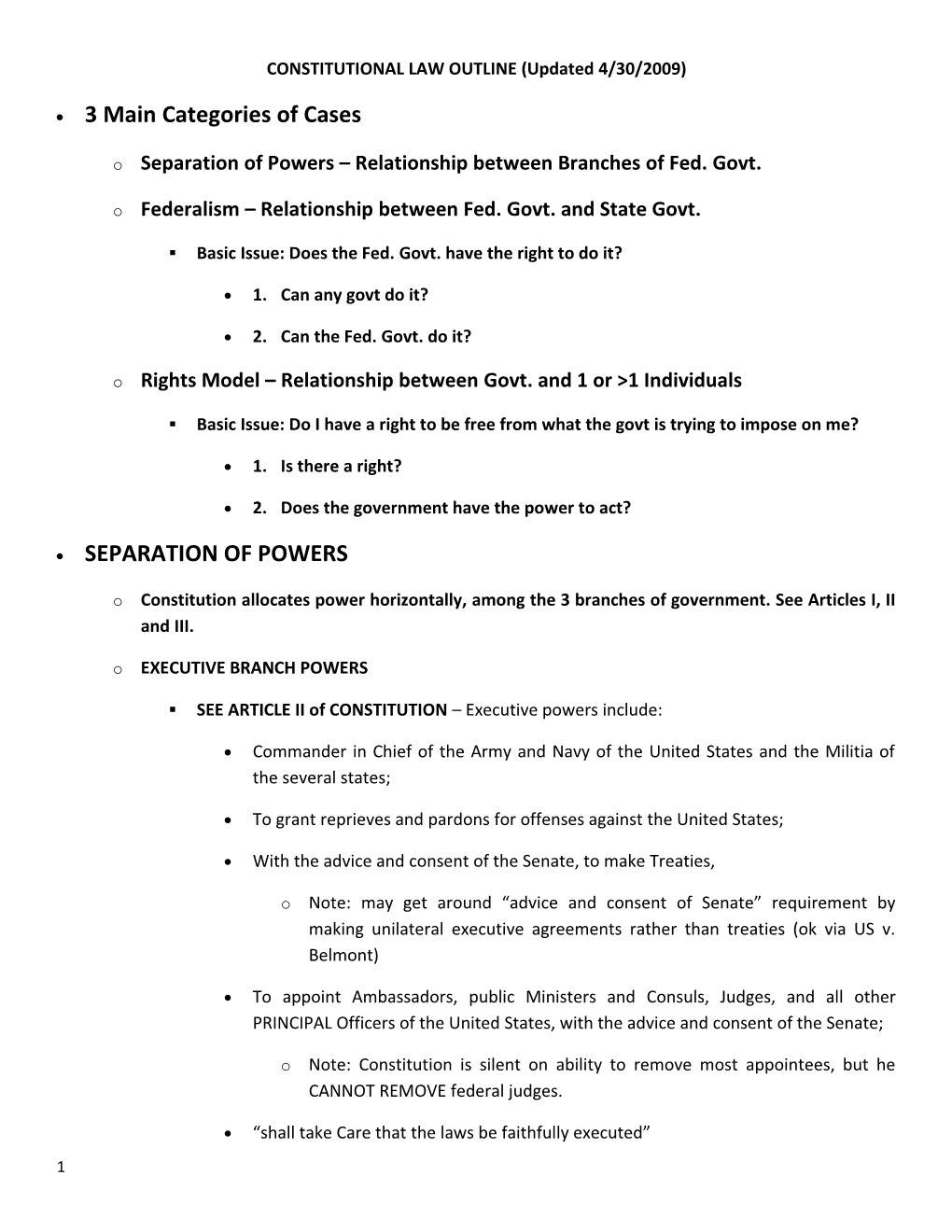 CONSTITUTIONAL LAW OUTLINE (Updated 4/30/2009)