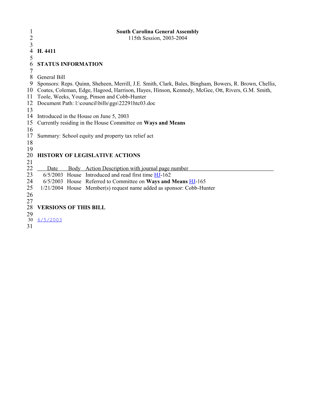 2003-2004 Bill 4411: School Equity and Property Tax Relief Act - South Carolina Legislature