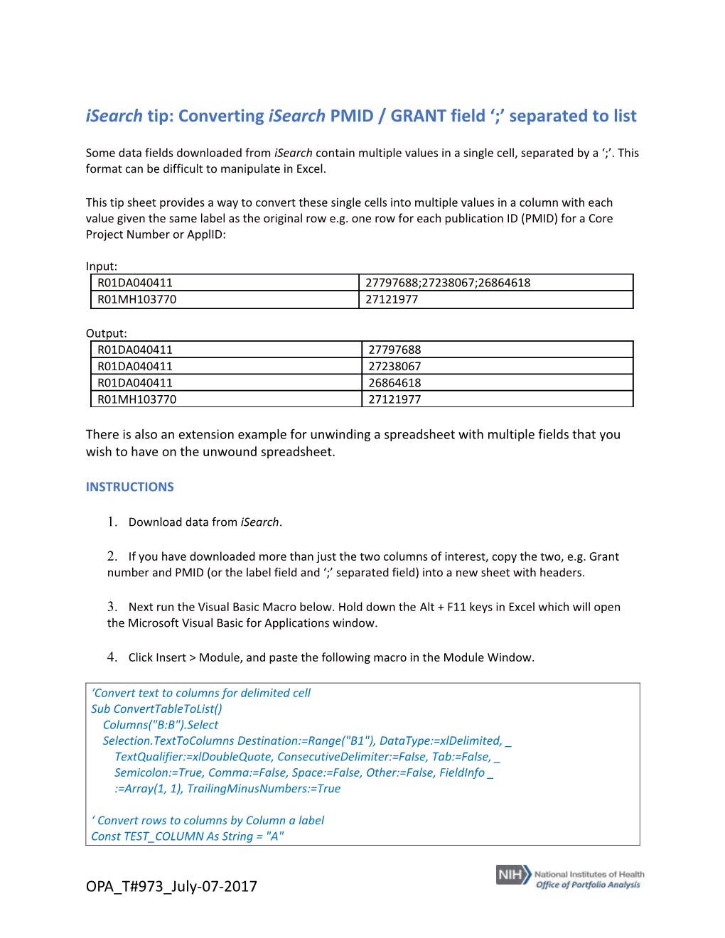 Isearch Tip: Converting Isearch PMID / GRANT Field ; Separated to List