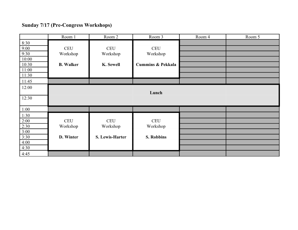 Sunday 7/17 (Pre-Congress Workshops)