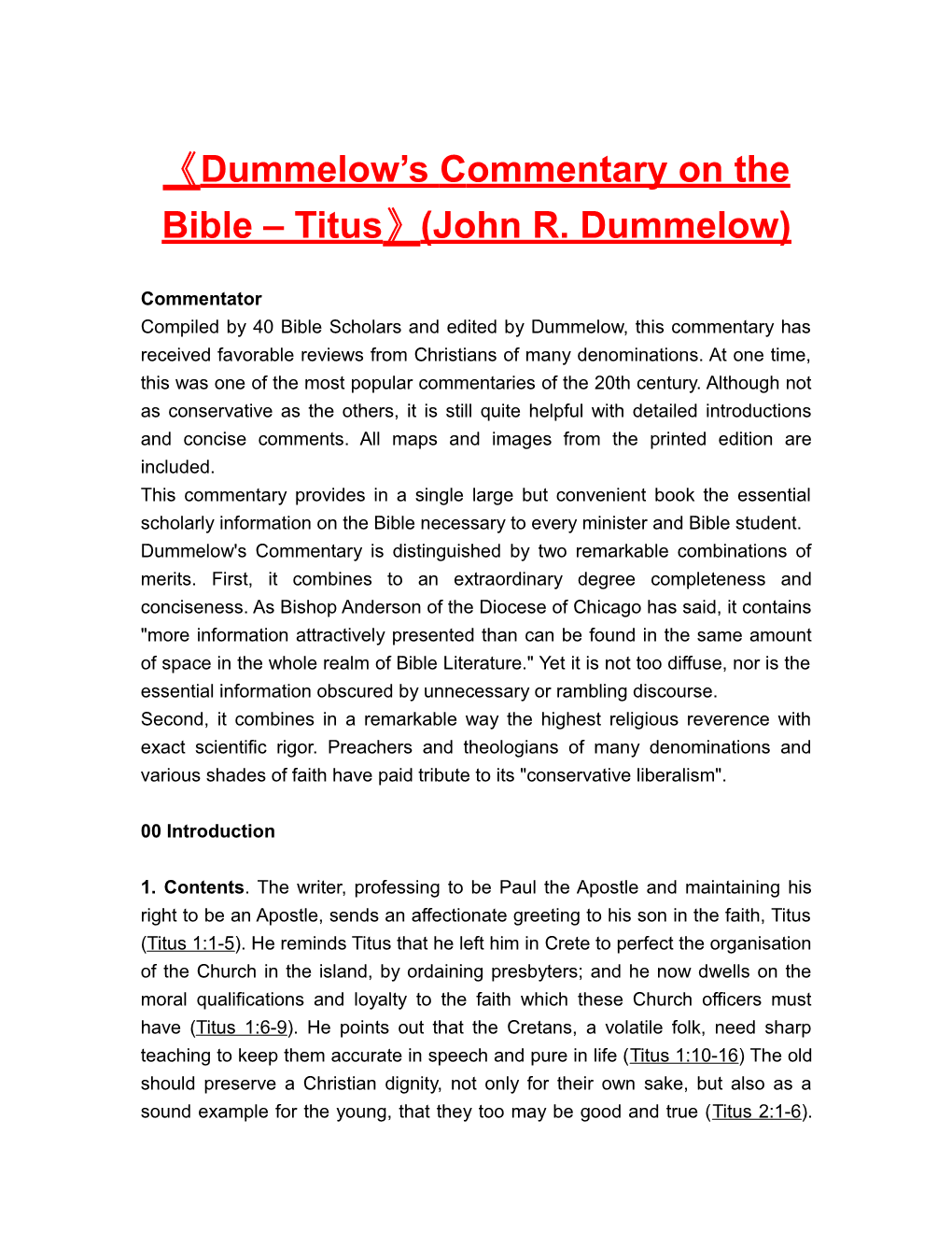 Dummelow Scommentaryon the Bible Titus (John R. Dummelow)