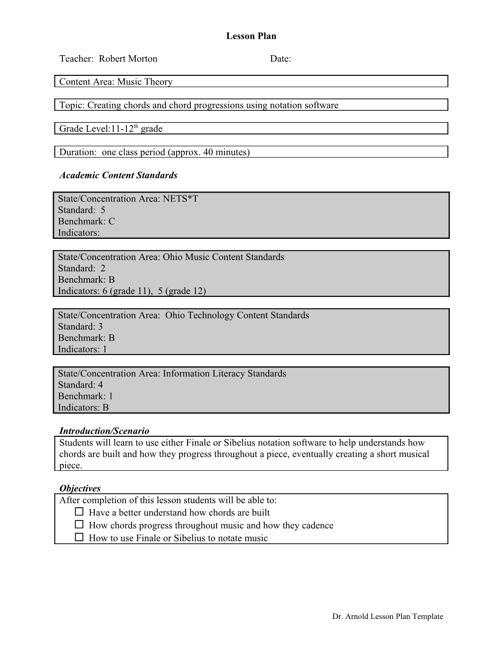 Dr. Arnold Lesson Plan Template