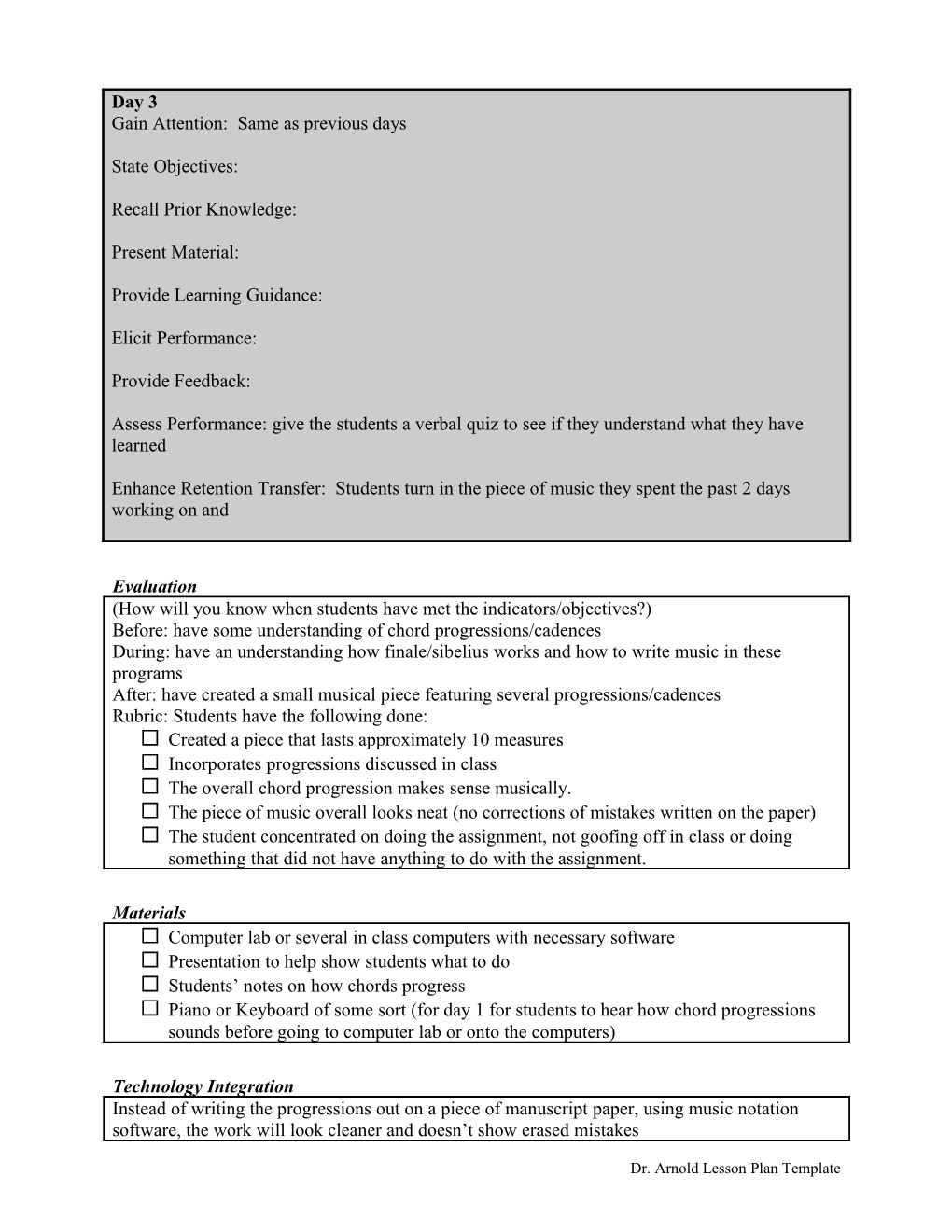 Dr. Arnold Lesson Plan Template