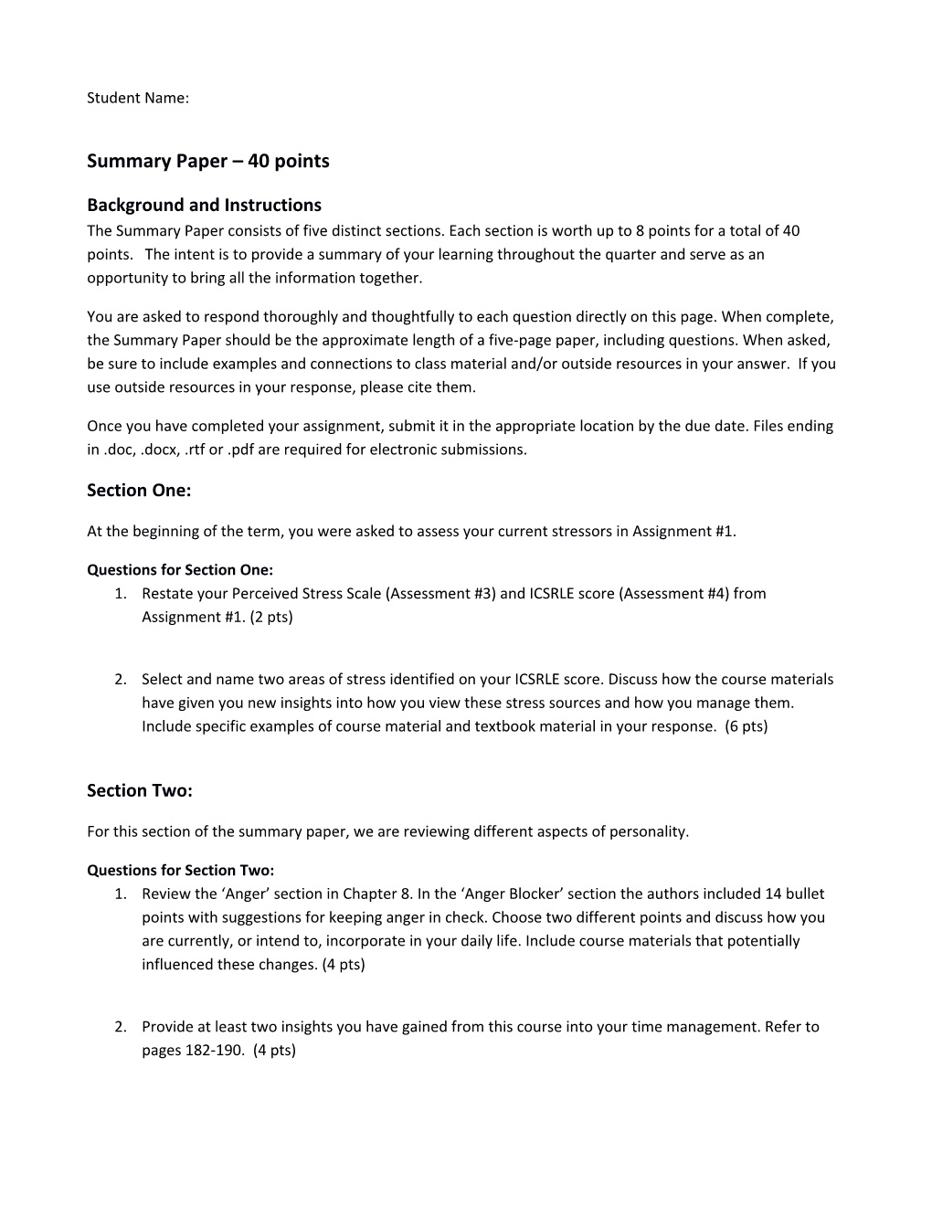 Summary Paper 40 Points