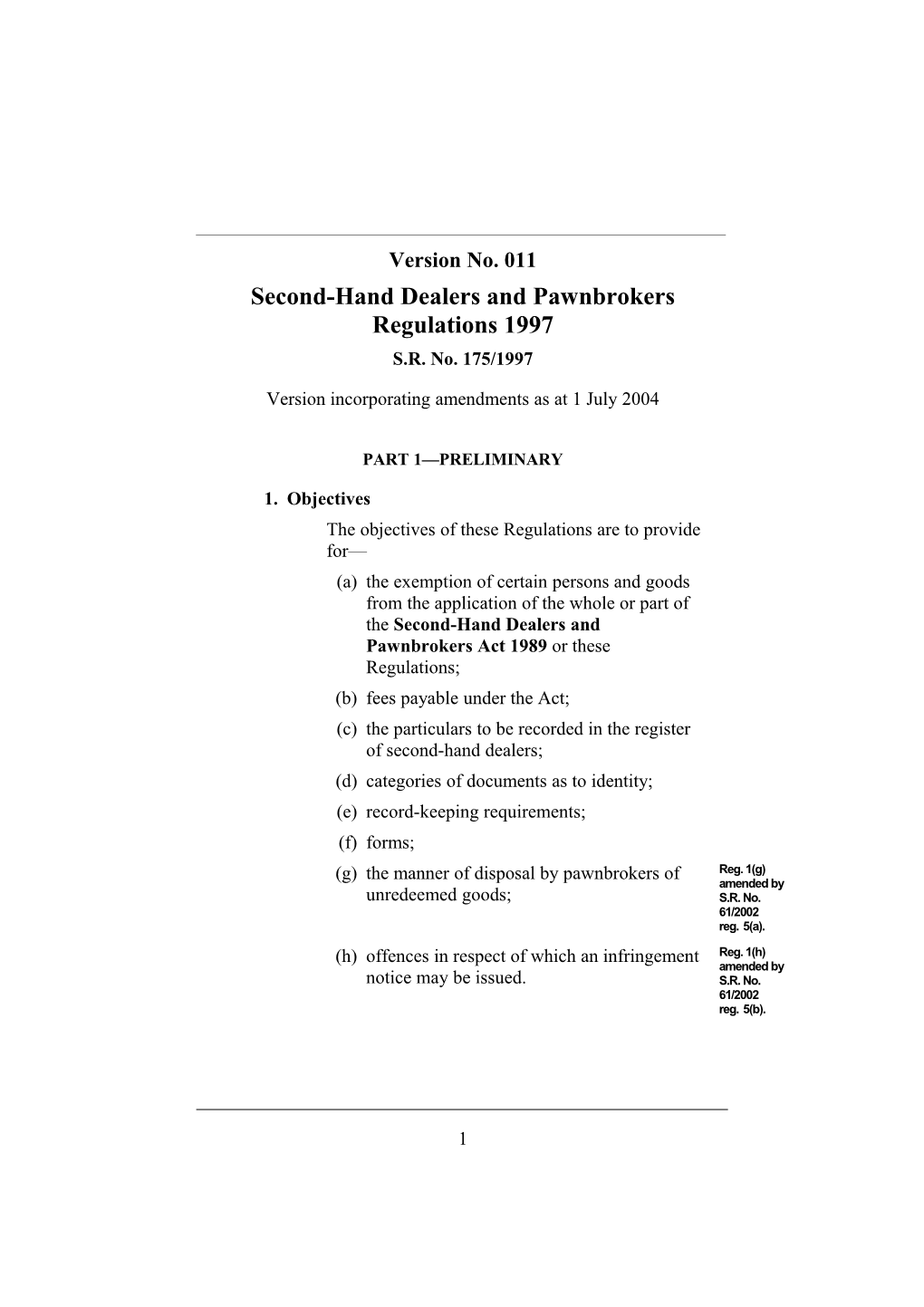 Second-Hand Dealers and Pawnbrokers Regulations 1997
