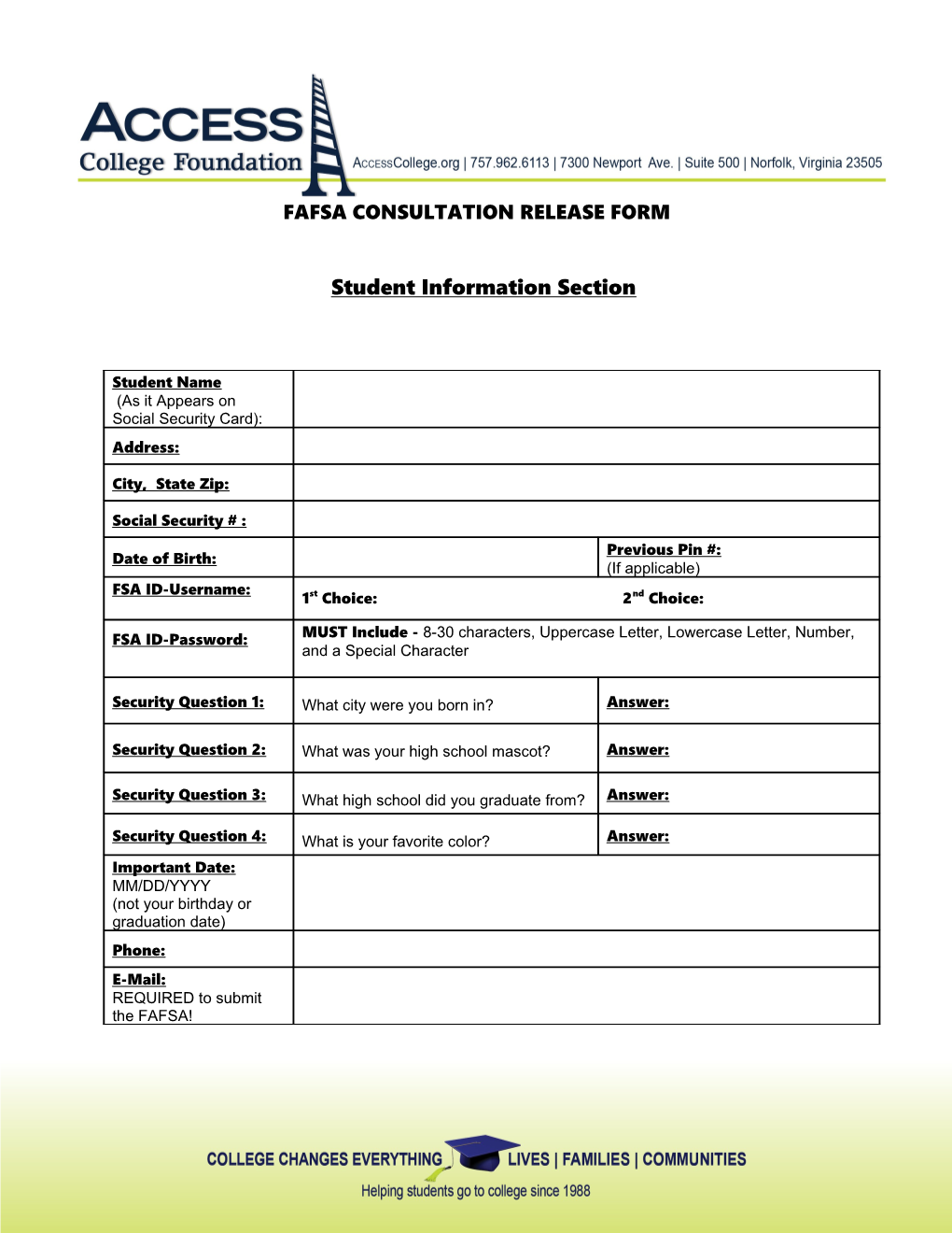 Fafsa Consultation Release Form