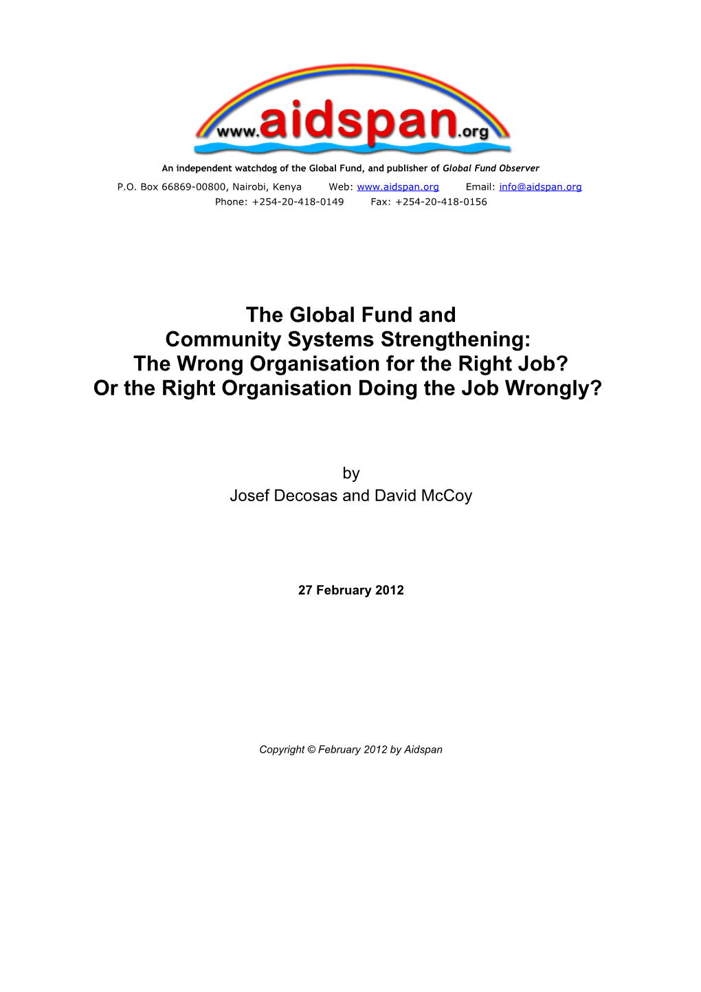 The Global Fund and Community Systems Strengthening