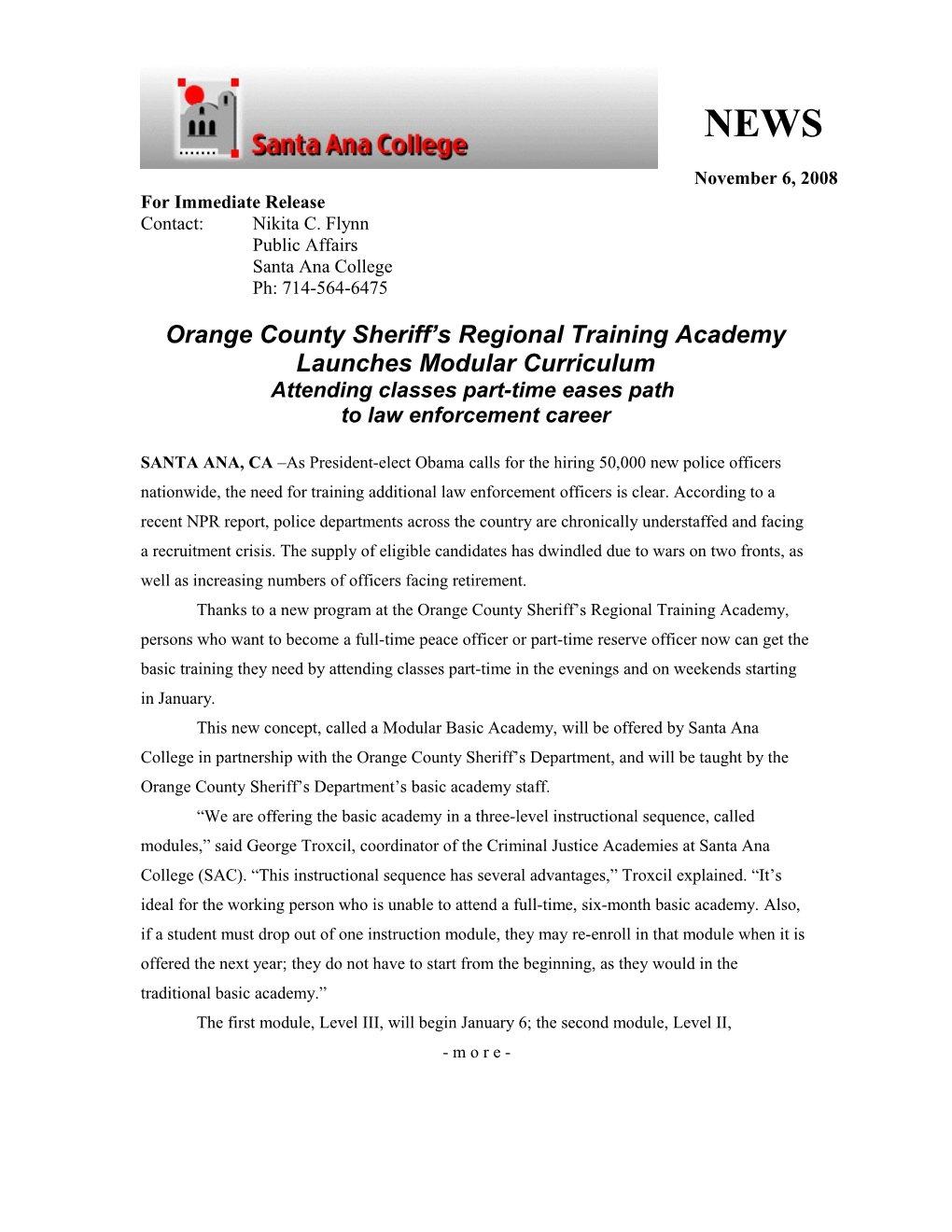 Orange County Sheriff S Regional Training Academy Launches Modular Curriculum