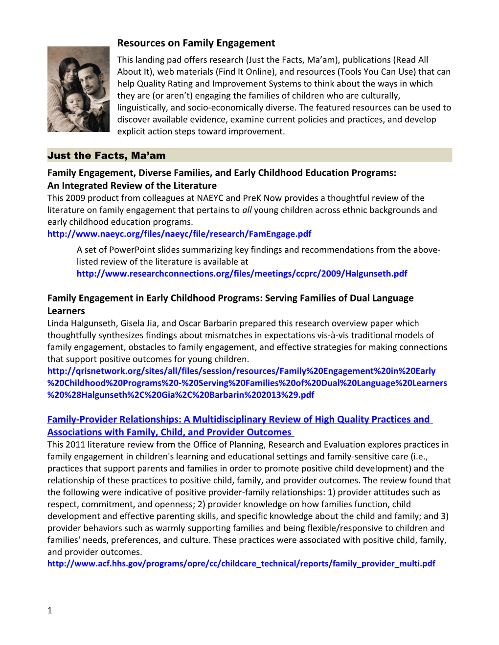 Family Engagement, Diverse Families, and Early Childhood Education Programs